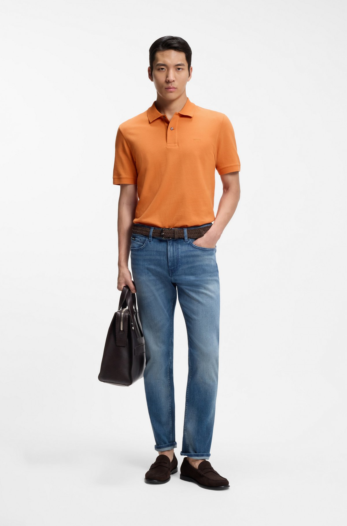 BOSS  BOSS Erkek Normal Kalıp Logo İşlemeli Kısa Kollu Turuncu Polo Yaka T-Shirt 50553564-814