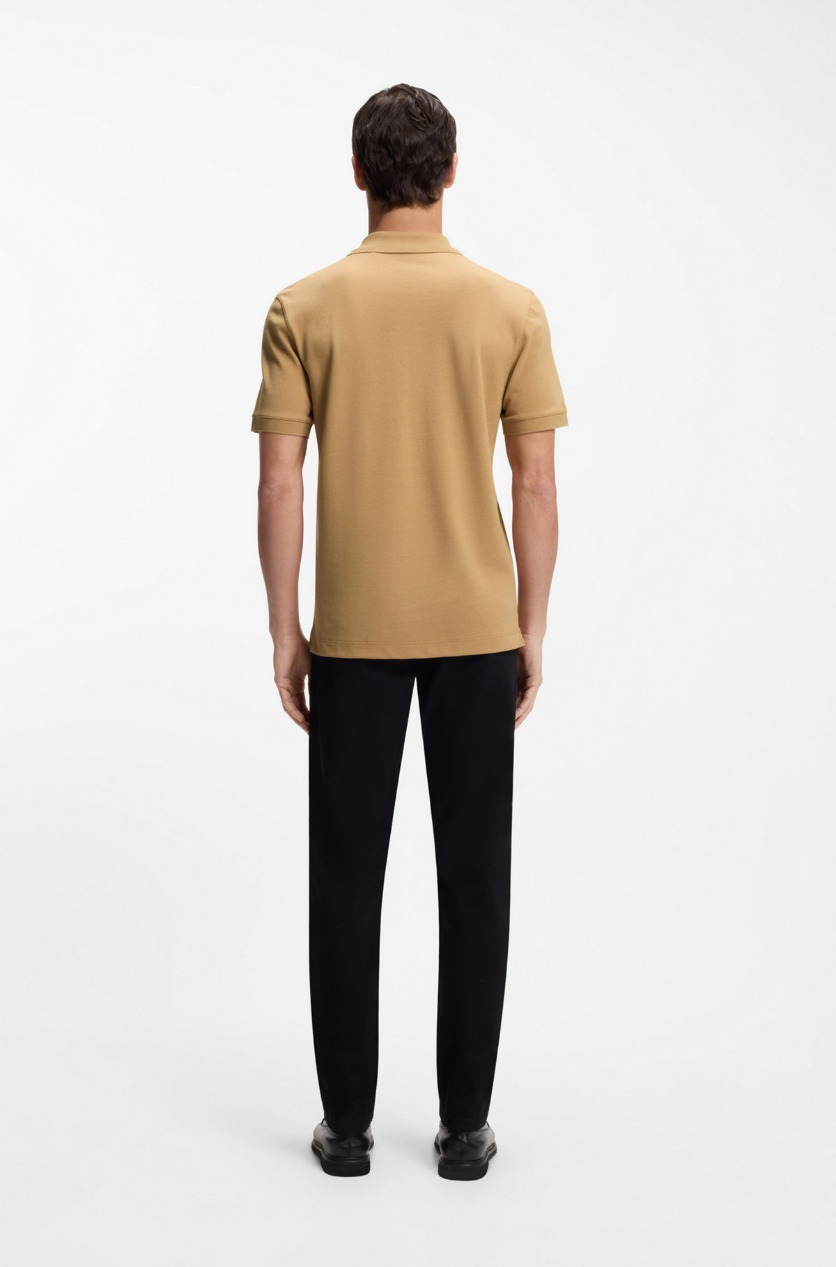 BOSS  BOSS Erkek Normal Kalıp Logo İşlemeli Kısa Kollu Bej Polo Yaka T-Shirt 50553564-260