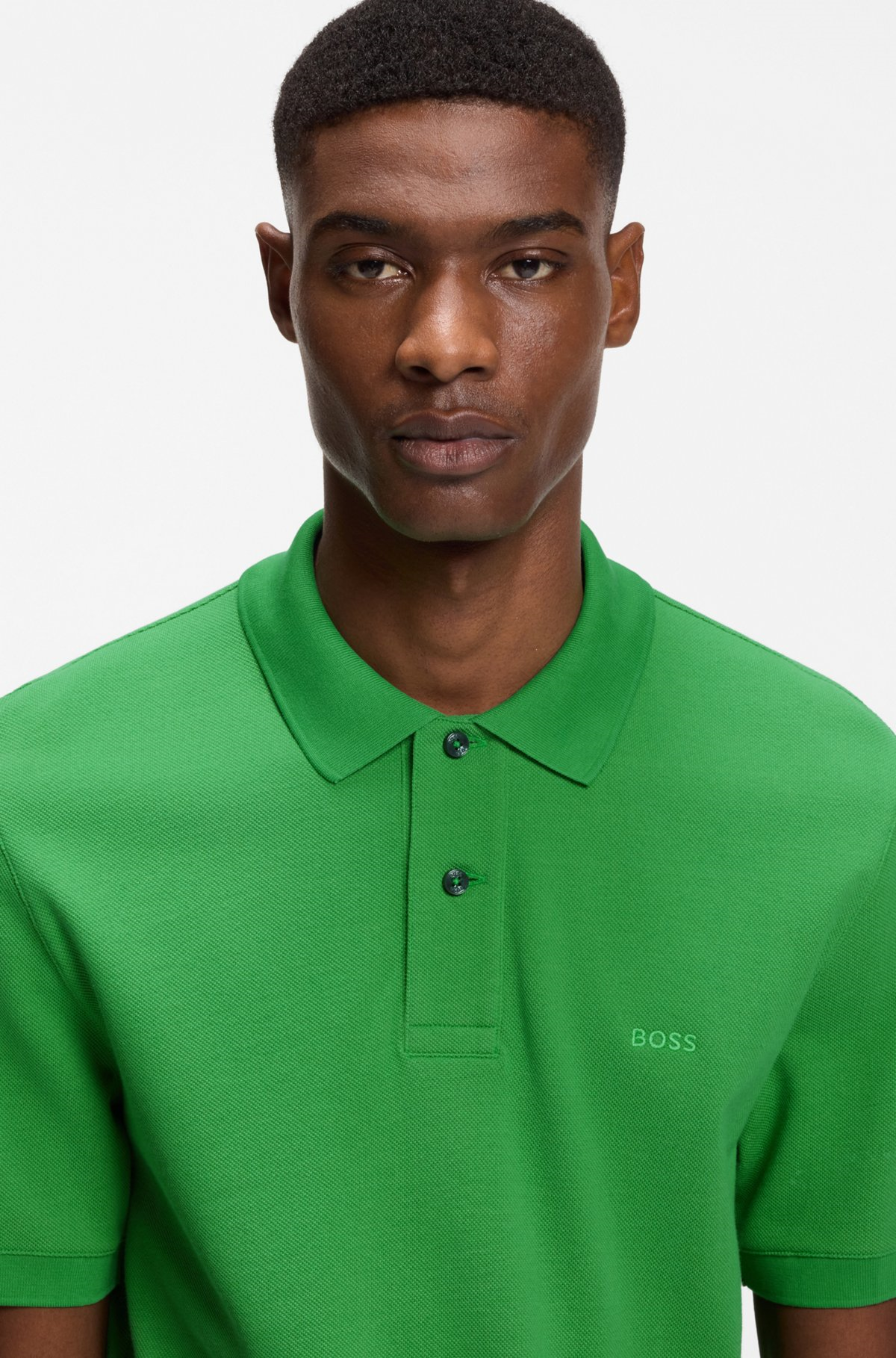 BOSS  BOSS Erkek Normal Kalıp Logo İşlemeli Kısa Kollu Yeşil Polo Yaka T-Shirt 50553564-364