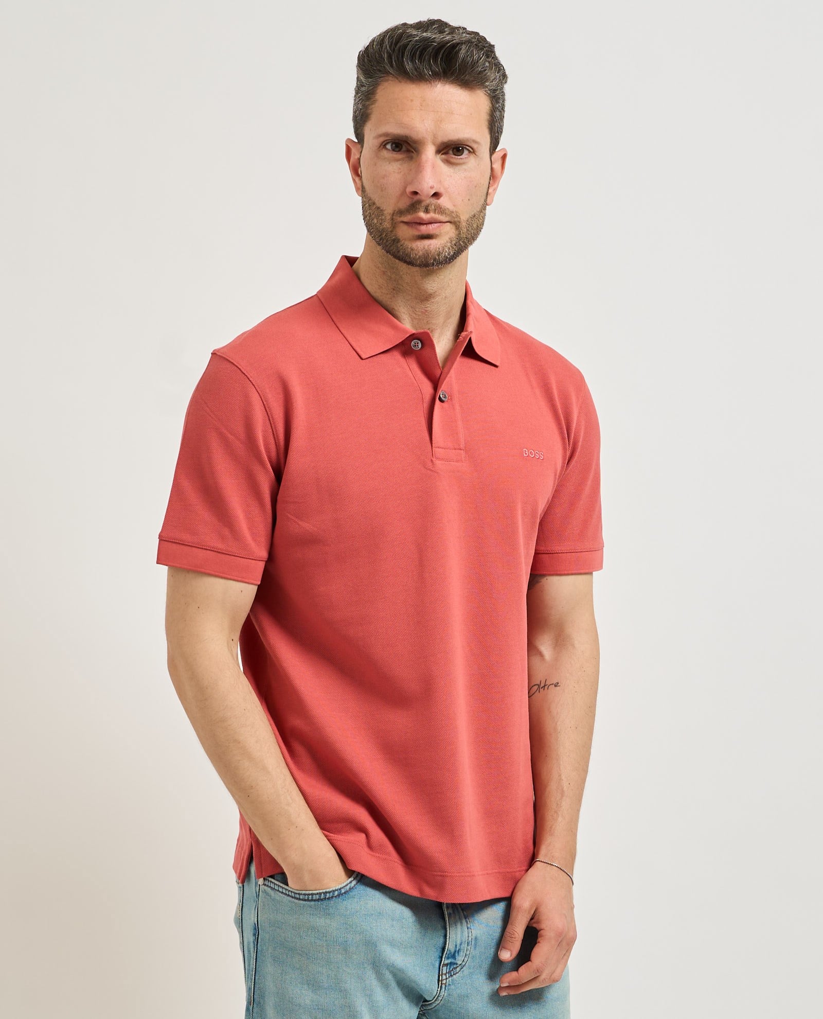 BOSS  BOSS Erkek Normal Kalıp Logo İşlemeli Kısa Kollu Pembe Polo Yaka T-Shirt 50553564-615