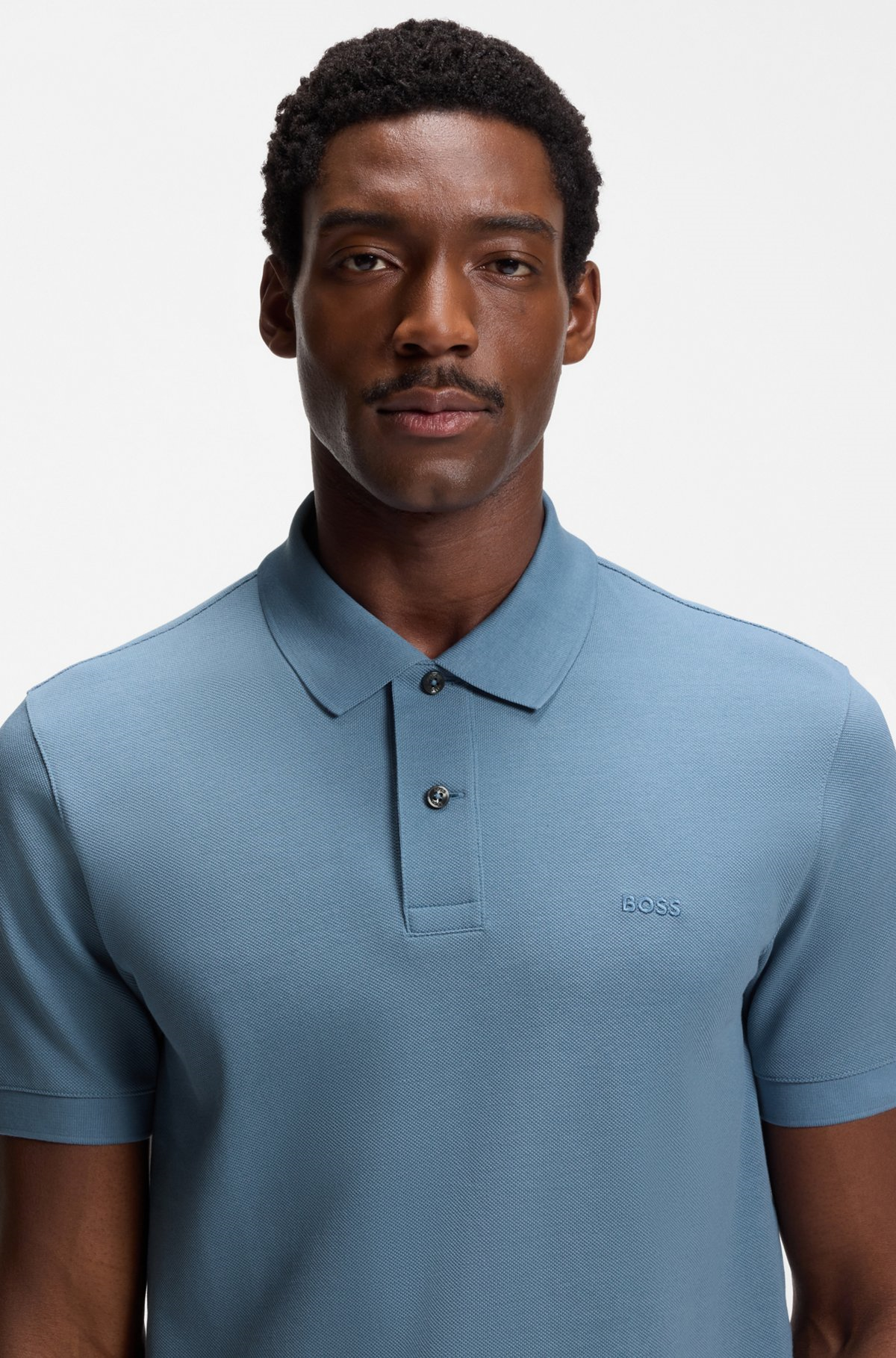 BOSS  BOSS Erkek Normal Kalıp Logo İşlemeli Kısa Kollu Mavi Polo Yaka T-Shirt 50553564-459