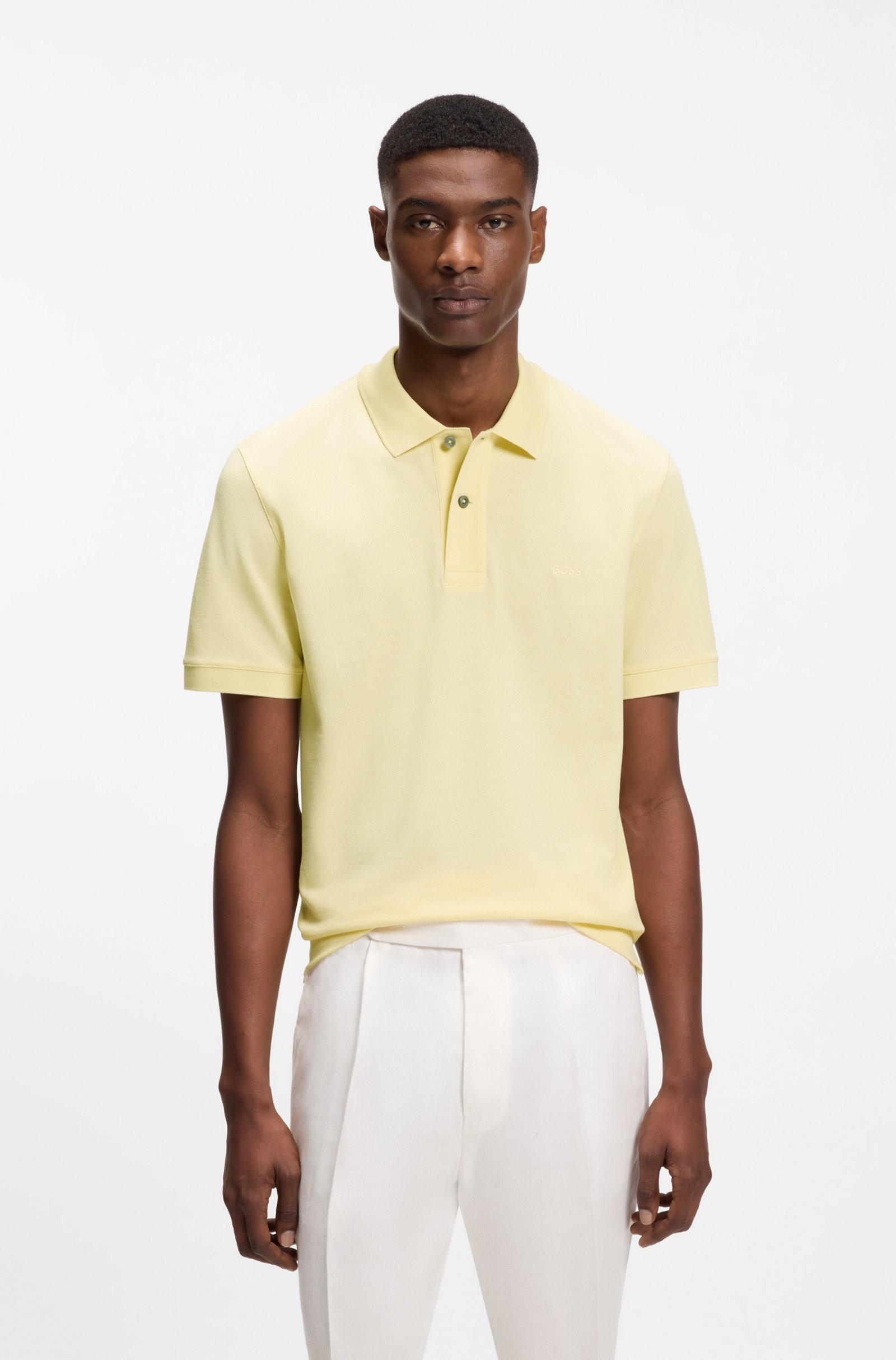 BOSS  BOSS Erkek Normal Kalıp Logo İşlemeli Kısa Kollu Sarı Polo Yaka T-Shirt 50553564-749