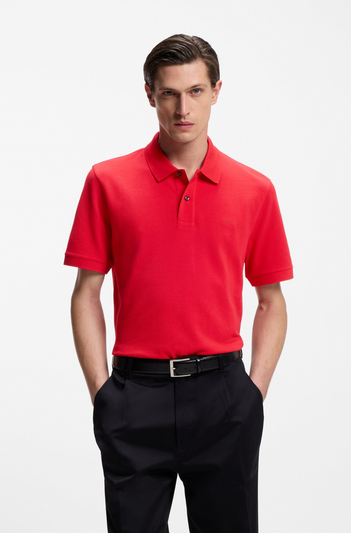 BOSS  BOSS Erkek Normal Kalıp Logo İşlemeli Kısa Kollu Kırmızı1 Polo Yaka T-Shirt 50553564-617