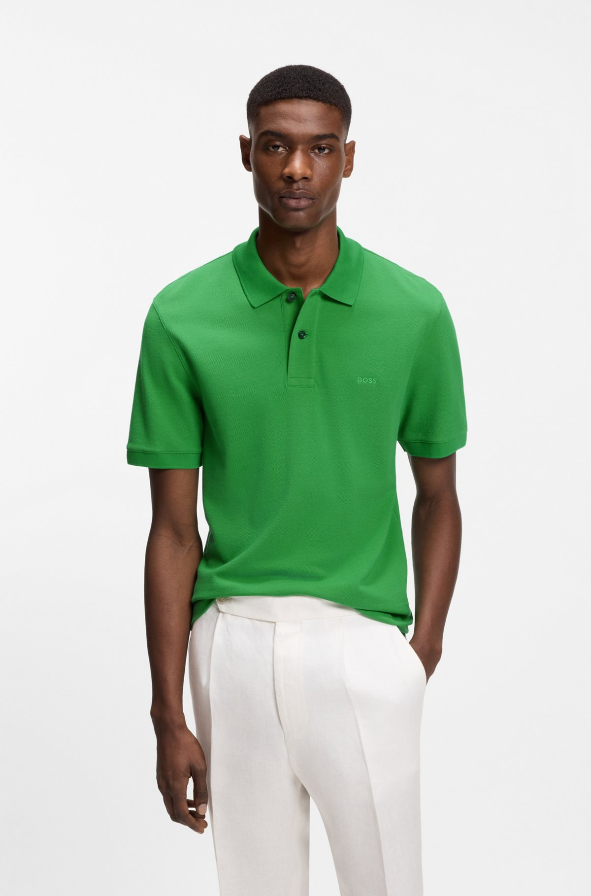 BOSS  BOSS Erkek Normal Kalıp Logo İşlemeli Kısa Kollu Yeşil Polo Yaka T-Shirt 50553564-364