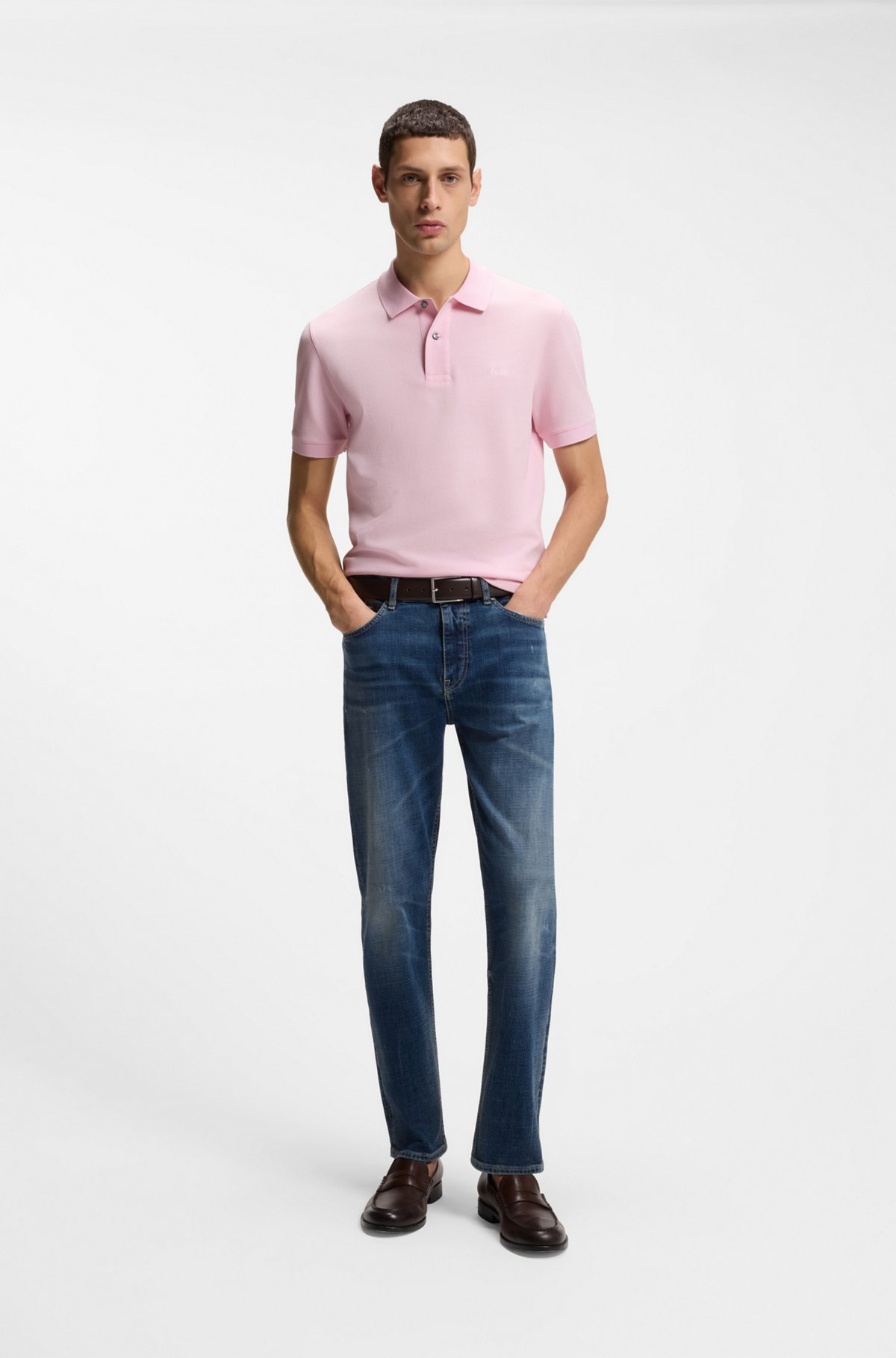 BOSS  BOSS Erkek Normal Kalıp Logo İşlemeli Kısa Kollu Pembe1 Polo Yaka T-Shirt 50553564-696