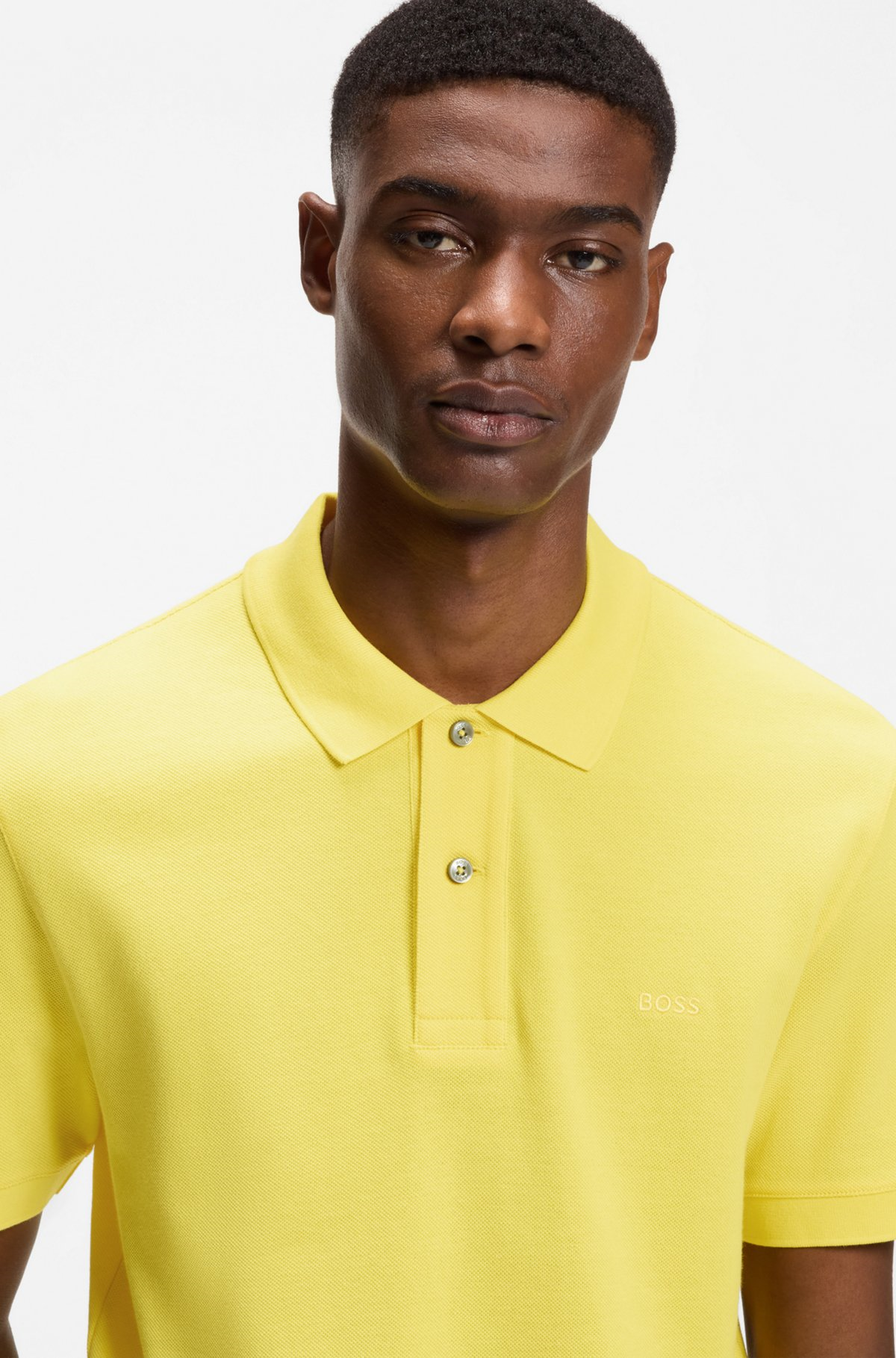 BOSS  BOSS Erkek Normal Kalıp Logo İşlemeli Kısa Kollu Sarı Polo Yaka T-Shirt 50553564-755