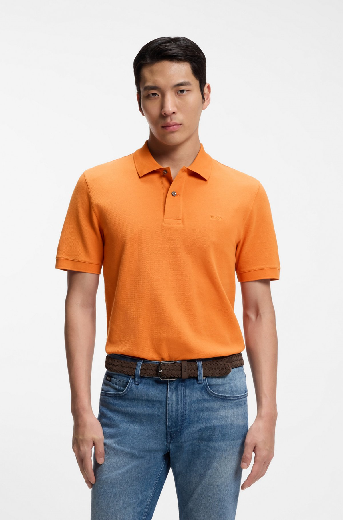 BOSS  BOSS Erkek Normal Kalıp Logo İşlemeli Kısa Kollu Turuncu Polo Yaka T-Shirt 50553564-814