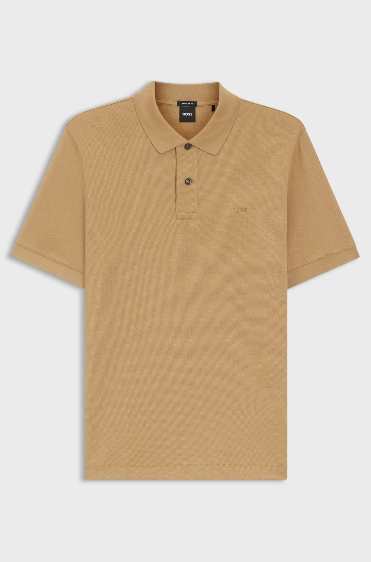 BOSS  BOSS Erkek Normal Kalıp Logo İşlemeli Kısa Kollu Bej Polo Yaka T-Shirt 50553564-260