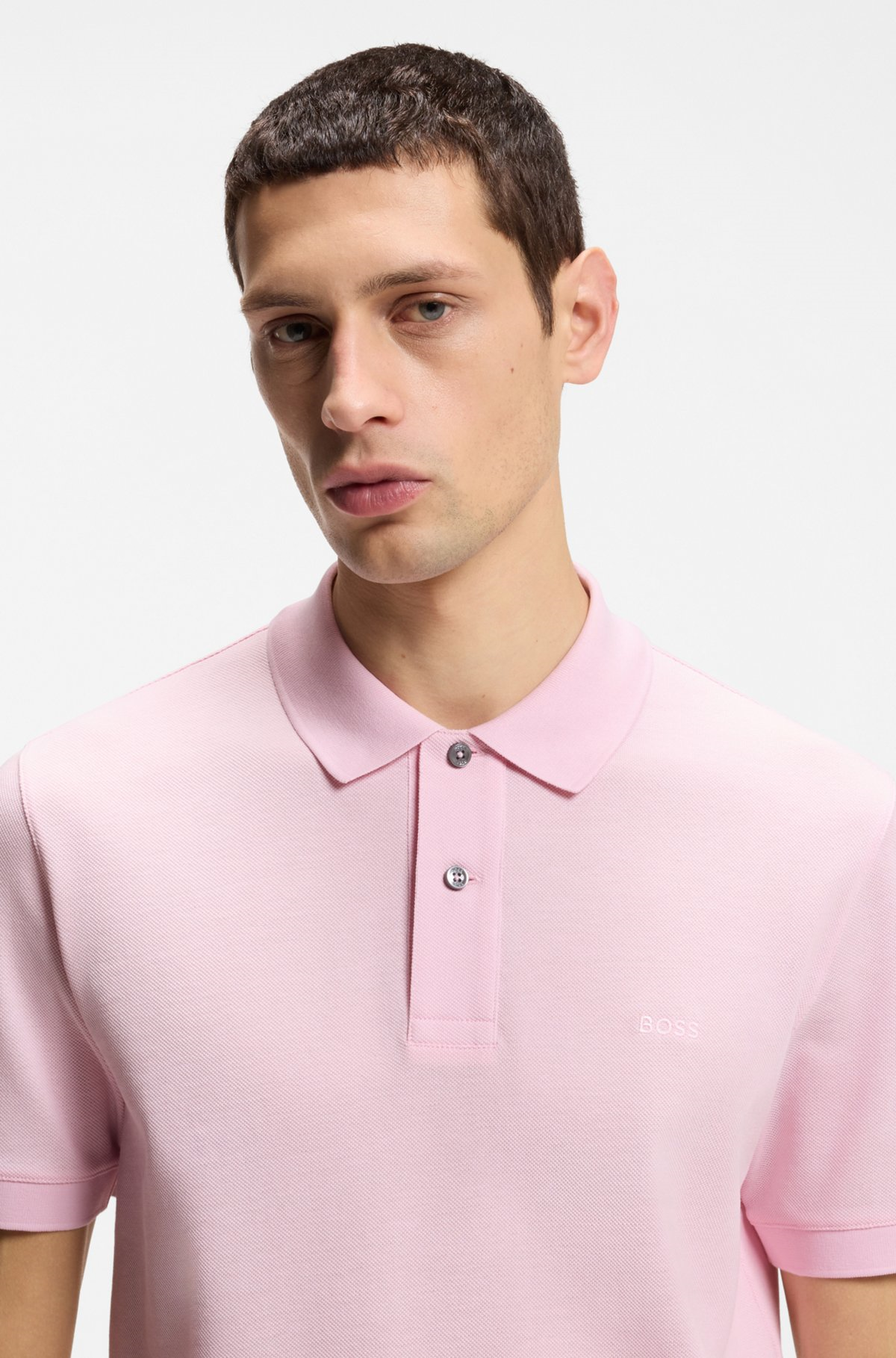 BOSS  BOSS Erkek Normal Kalıp Logo İşlemeli Kısa Kollu Pembe1 Polo Yaka T-Shirt 50553564-696