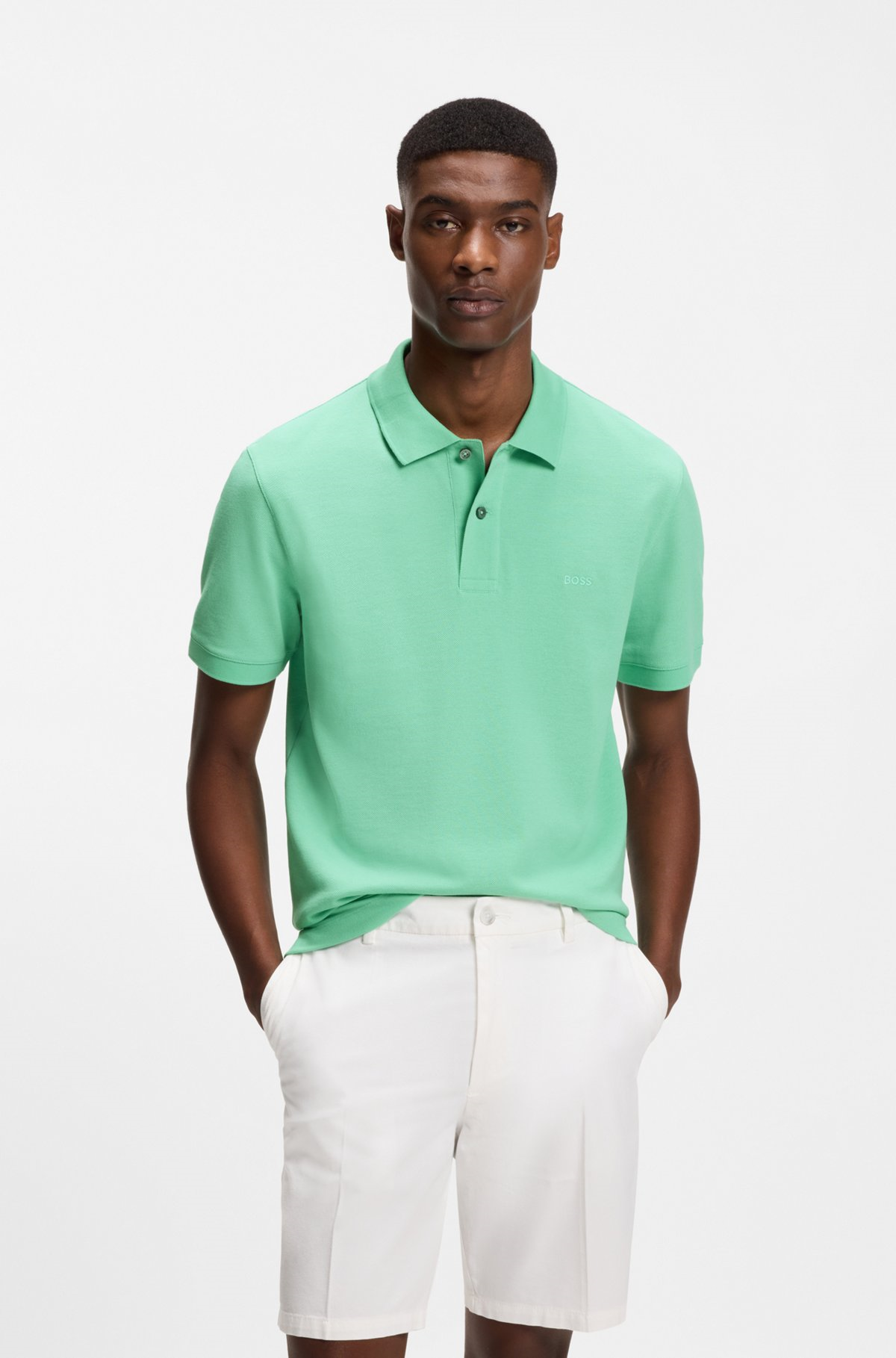 BOSS  BOSS Erkek Normal Kalıp Logo İşlemeli Kısa Kollu Turkuaz Polo Yaka T-Shirt 50553564-365