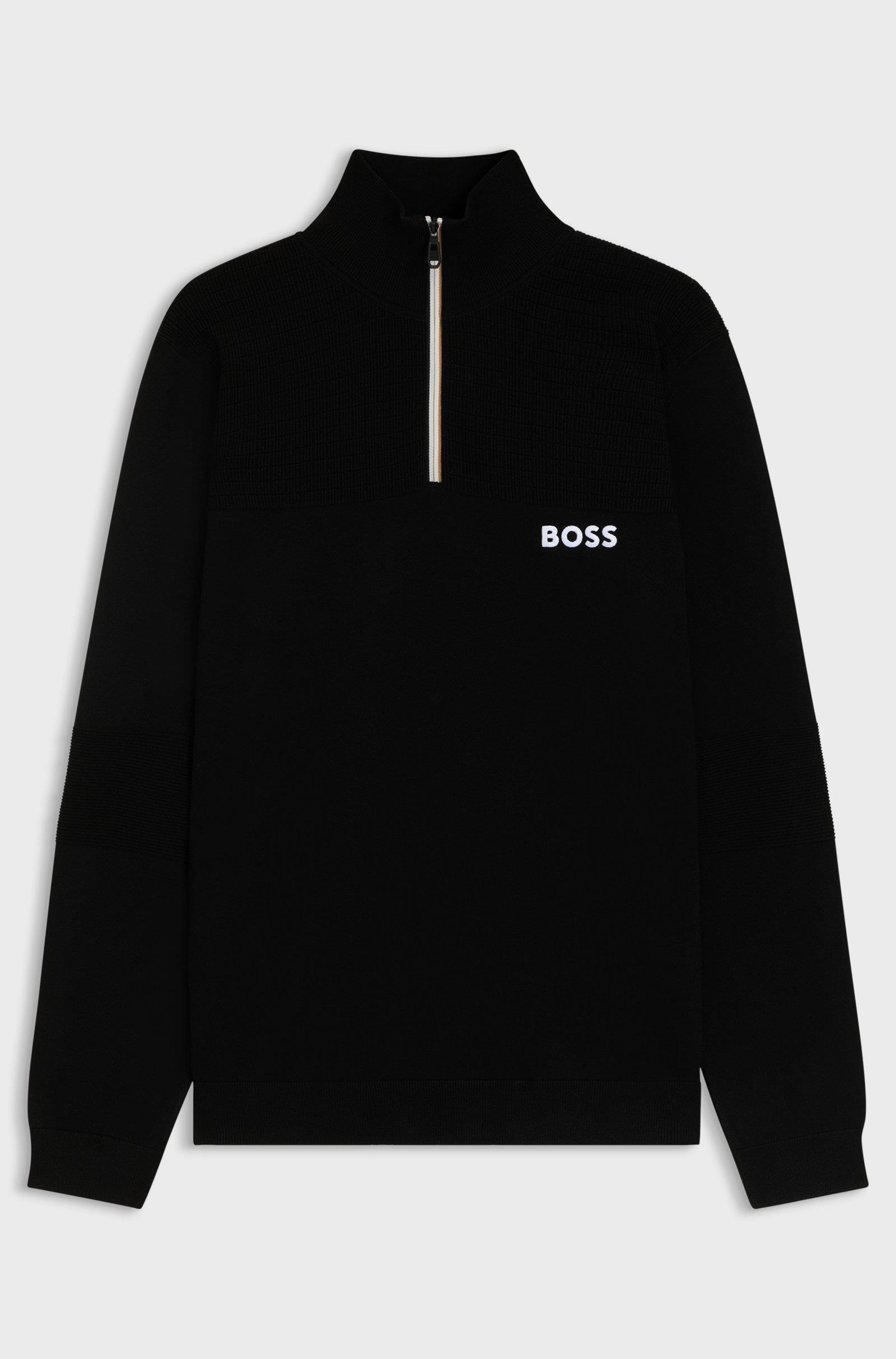 BOSS  BOSS Erkek Normal Kalıp Su Tutmayan Pamuk Karışımlı Yarım Fermuarlı Siyah Kazak 50541953-001