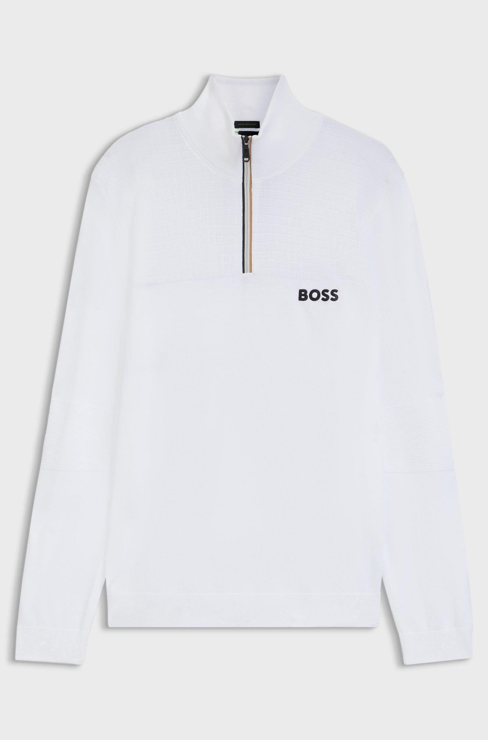 BOSS  BOSS Erkek Normal Kalıp Su Tutmayan Pamuk Karışımlı Yarım Fermuarlı Beyaz Kazak 50541953-100