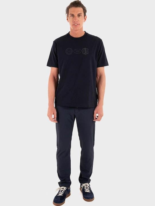 BOSS  BOSS Erkek Normal Kalıp Yuvarlak Yakalı Pamuklu Desenli Kısa Kollu Lacivert T-Shirt 50543874-402