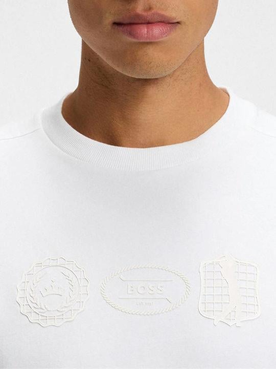 BOSS  BOSS Erkek Normal Kalıp Yuvarlak Yakalı Pamuklu Desenli Kısa Kollu Beyaz T-Shirt 50543874-100