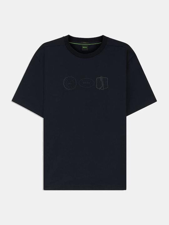 BOSS  BOSS Erkek Normal Kalıp Yuvarlak Yakalı Pamuklu Desenli Kısa Kollu Lacivert T-Shirt 50543874-402