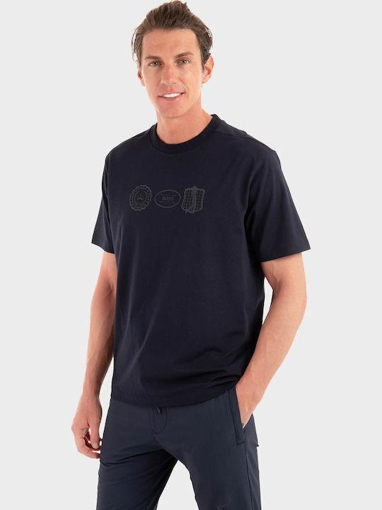 BOSS  BOSS Erkek Normal Kalıp Yuvarlak Yakalı Pamuklu Desenli Kısa Kollu Lacivert T-Shirt 50543874-402