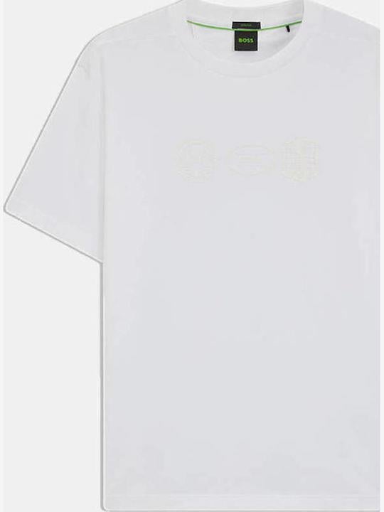 BOSS  BOSS Erkek Normal Kalıp Yuvarlak Yakalı Pamuklu Desenli Kısa Kollu Beyaz T-Shirt 50543874-100