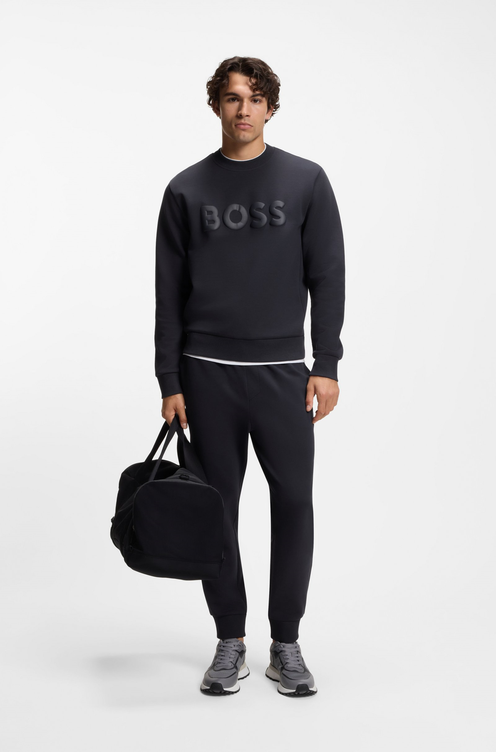 BOSS  BOSS Erkek Normal Kesim Beli ve Paçası Lastikli Esnek Pamuklu Lacivert Eşofman Altı 50555505-402