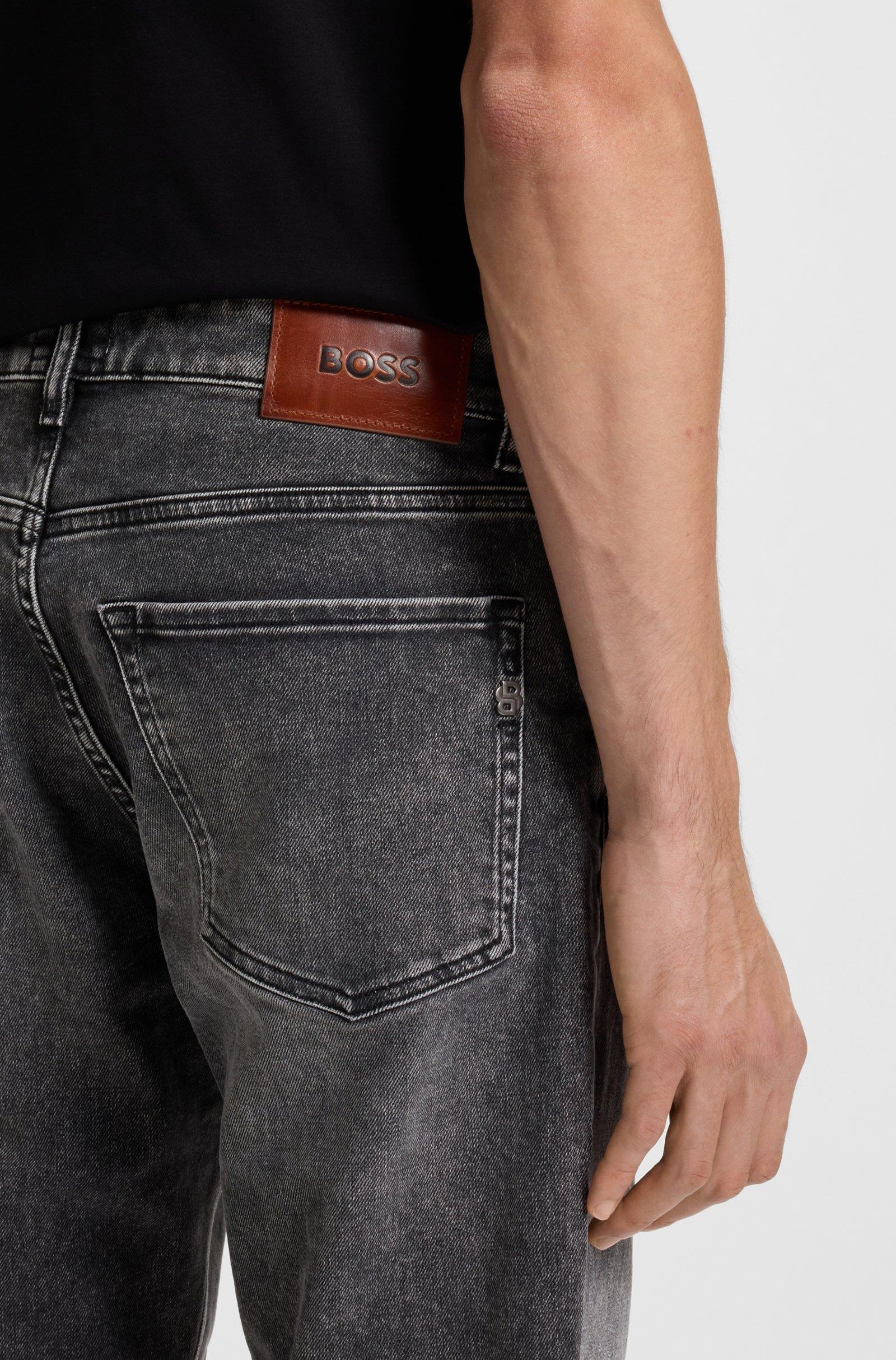 BOSS  BOSS Erkek Normal Kesim Eskitme Desenli Pamuklu Esnek Denim Gri Jeans 50549809-009