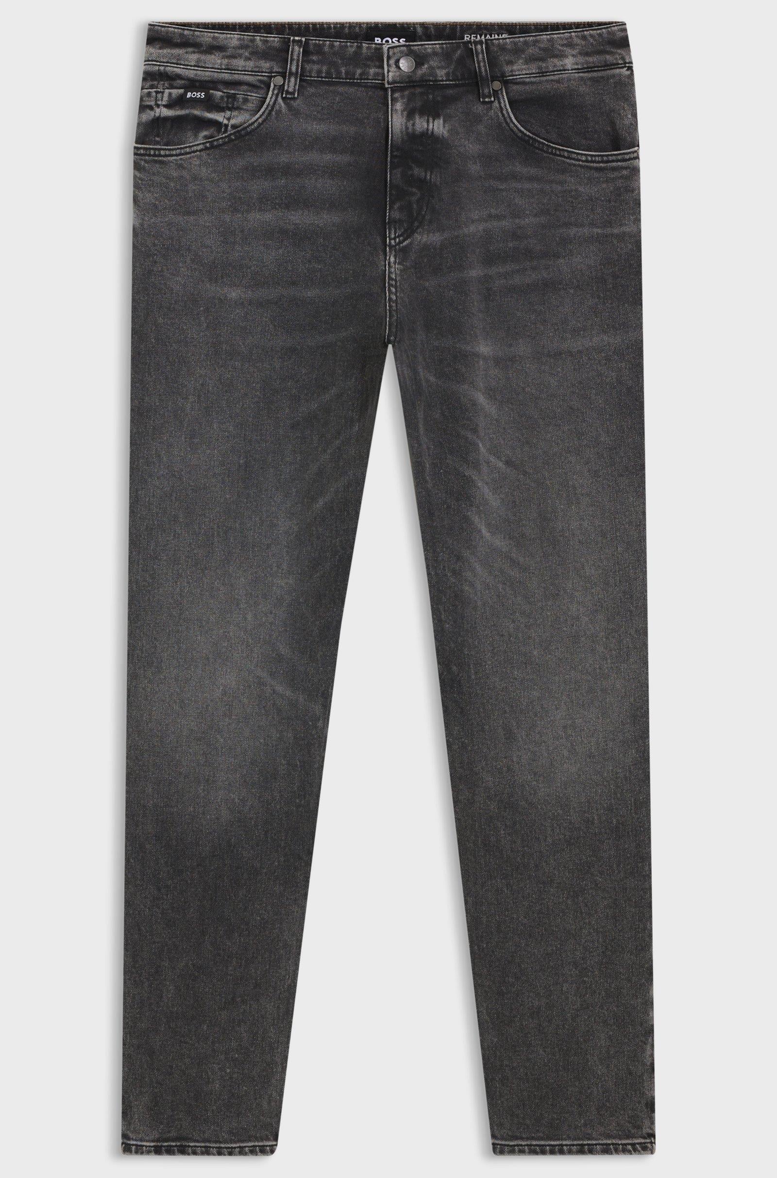 BOSS  BOSS Erkek Normal Kesim Eskitme Desenli Pamuklu Esnek Denim Gri Jeans 50549809-009