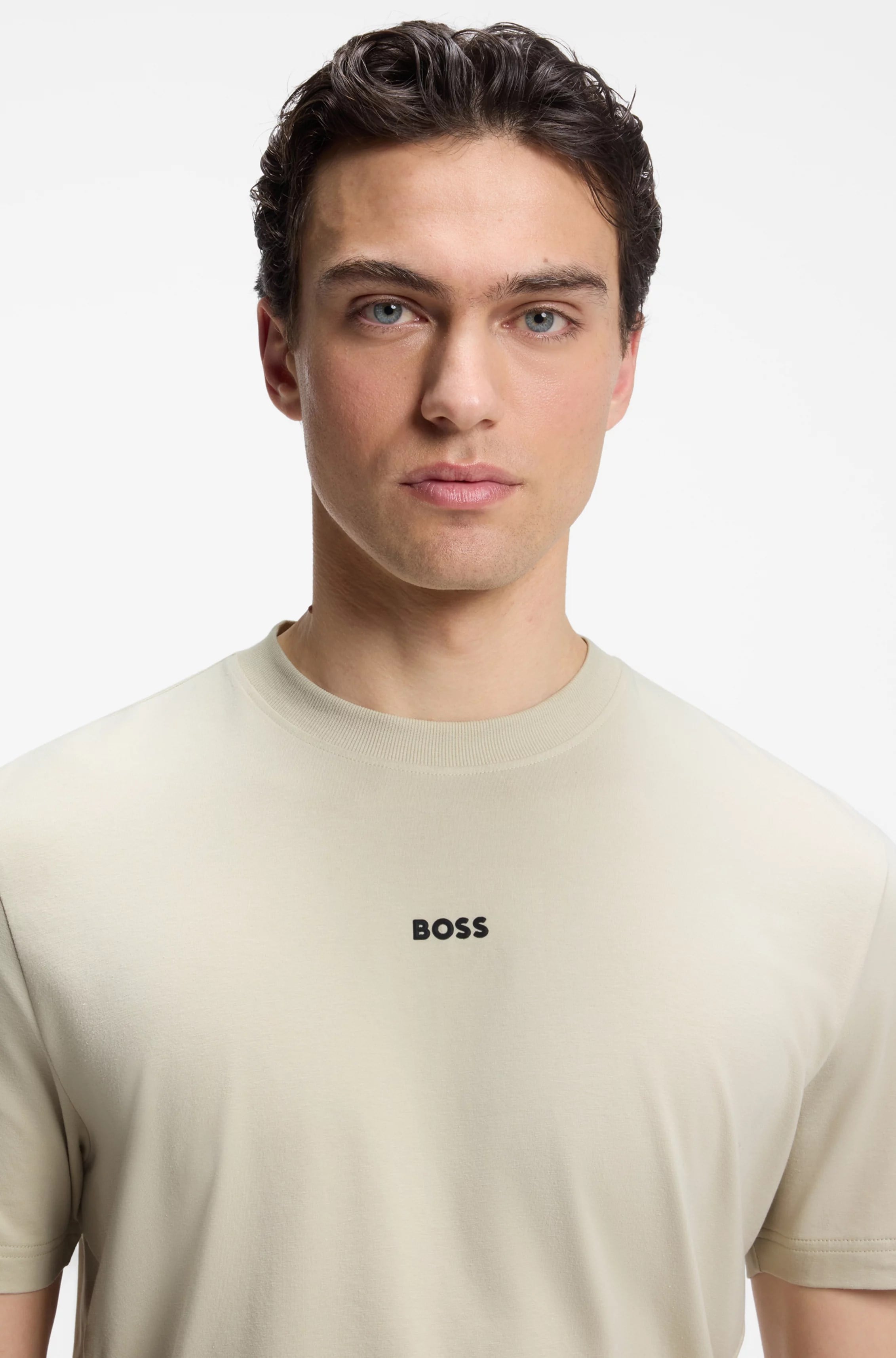 BOSS  BOSS Erkek Normal Kesim Esnek Pamuk Karışımlı Dokuma Kumaş Kısa Kollu Bej T-Shirt 50564108-272