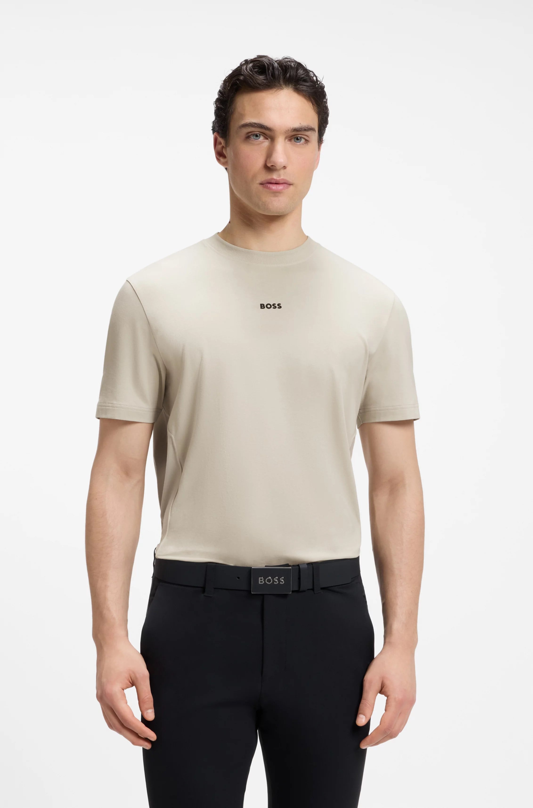 BOSS  BOSS Erkek Normal Kesim Esnek Pamuk Karışımlı Dokuma Kumaş Kısa Kollu Bej T-Shirt 50564108-272