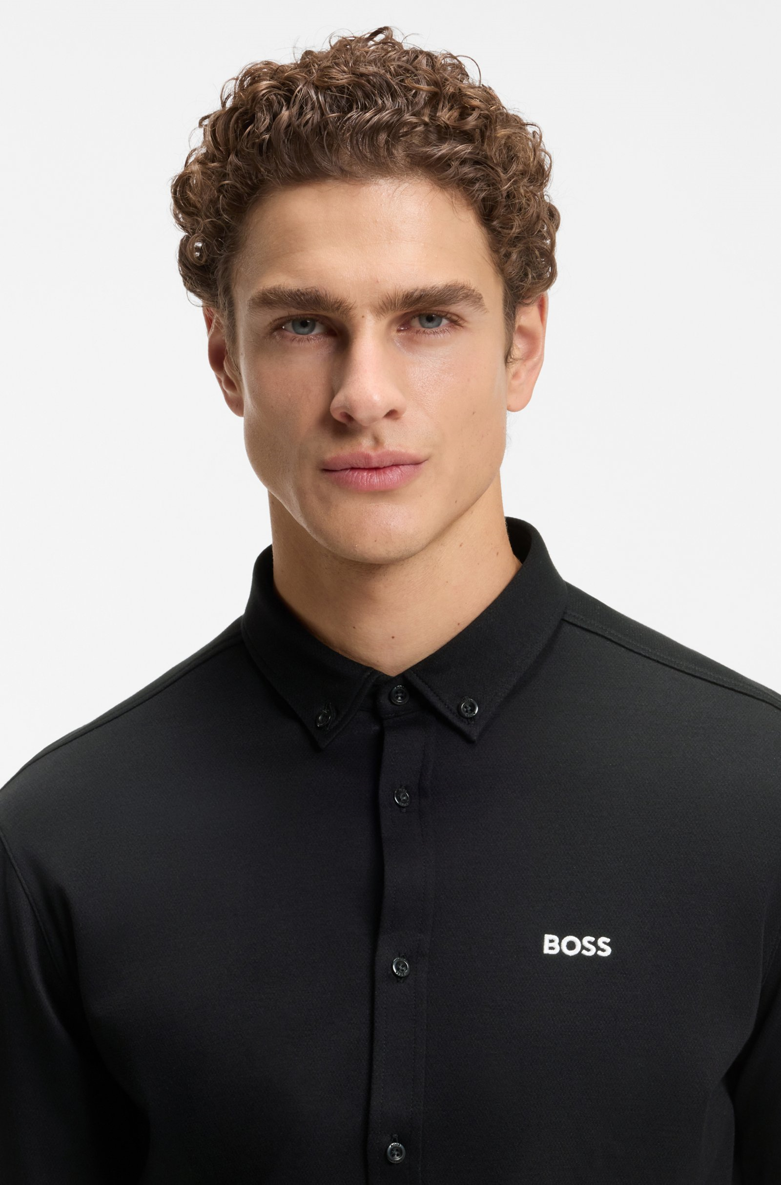 BOSS  BOSS Erkek Normal Kesim Kırışımaya Dayanıklı Esnek Pamuklu Kumaş Uzun Kollu Siyah Gömlek 50555946-002