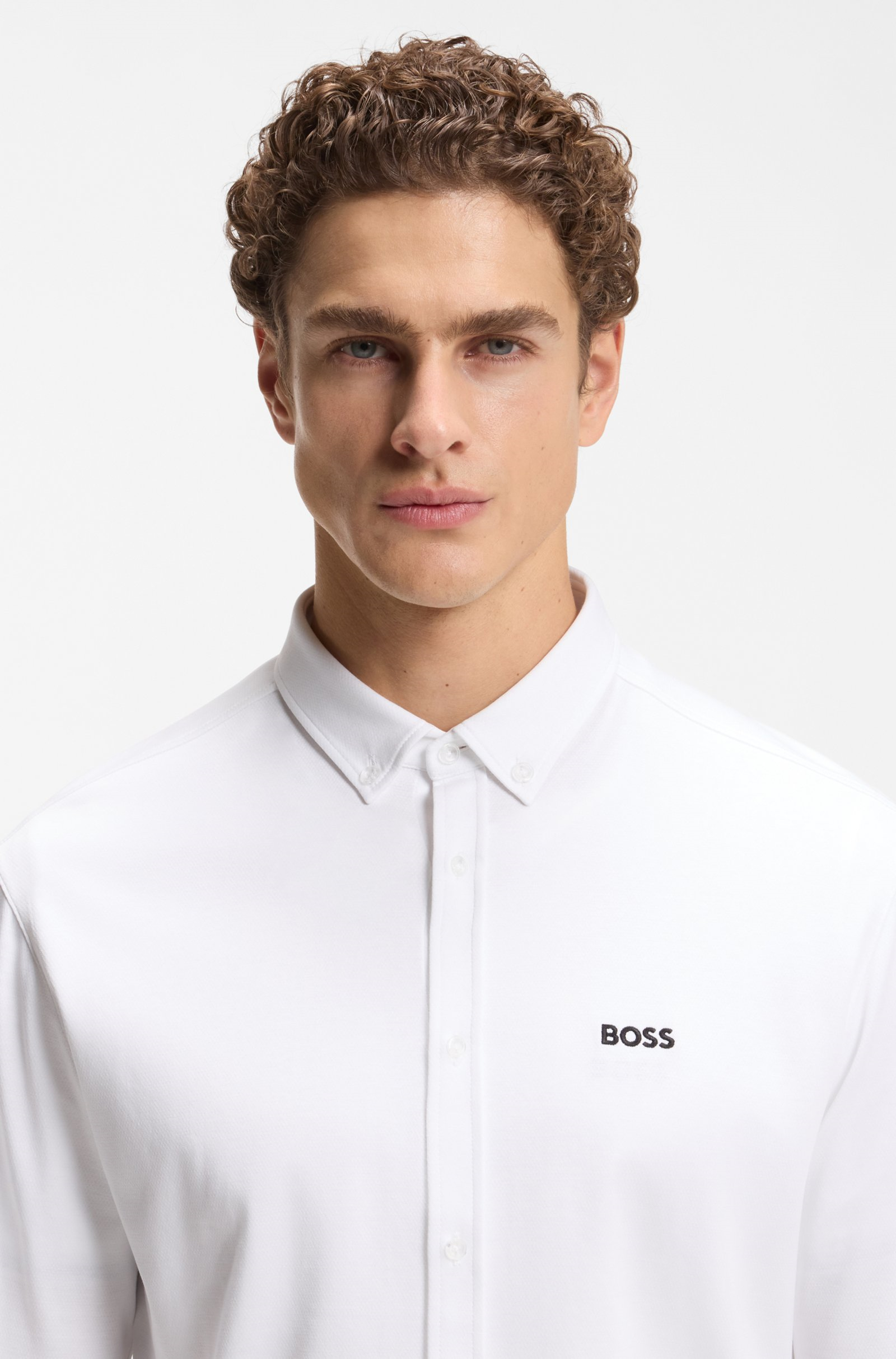 BOSS  BOSS Erkek Normal Kesim Kırışımaya Dayanıklı Esnek Pamuklu Kumaş Uzun Kollu Beyaz Gömlek 50555946-100