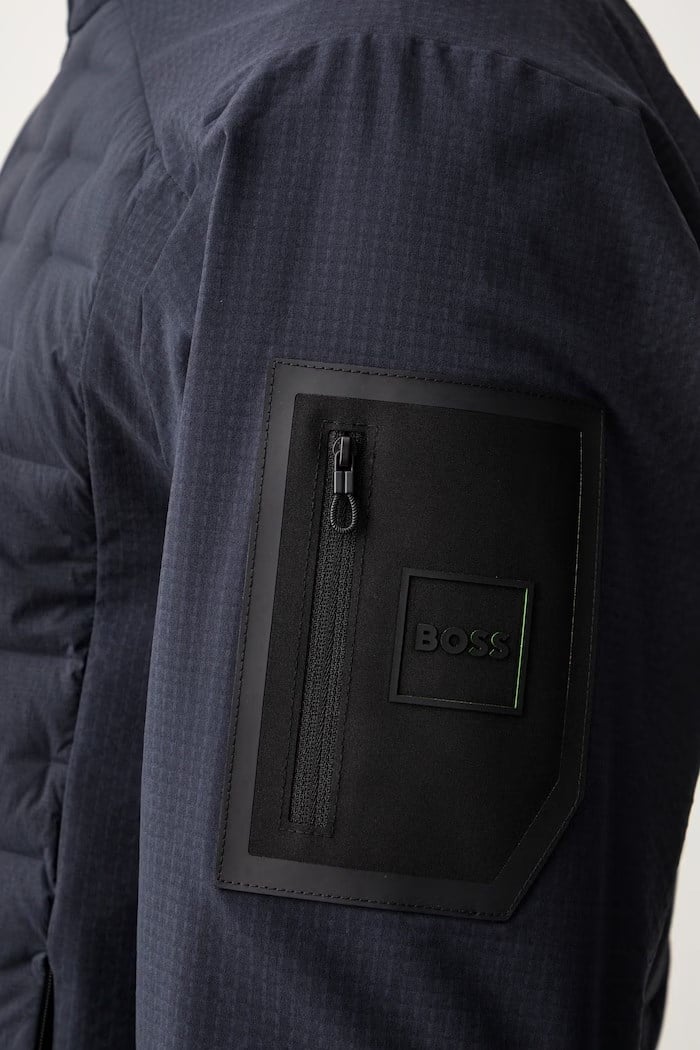 BOSS  BOSS Erkek Normal Kesim Kuş Tüyü Dolgulu Kapitone Desenli Dik Yakalı Su Geçirmez Lacivert Mont 50566761-402