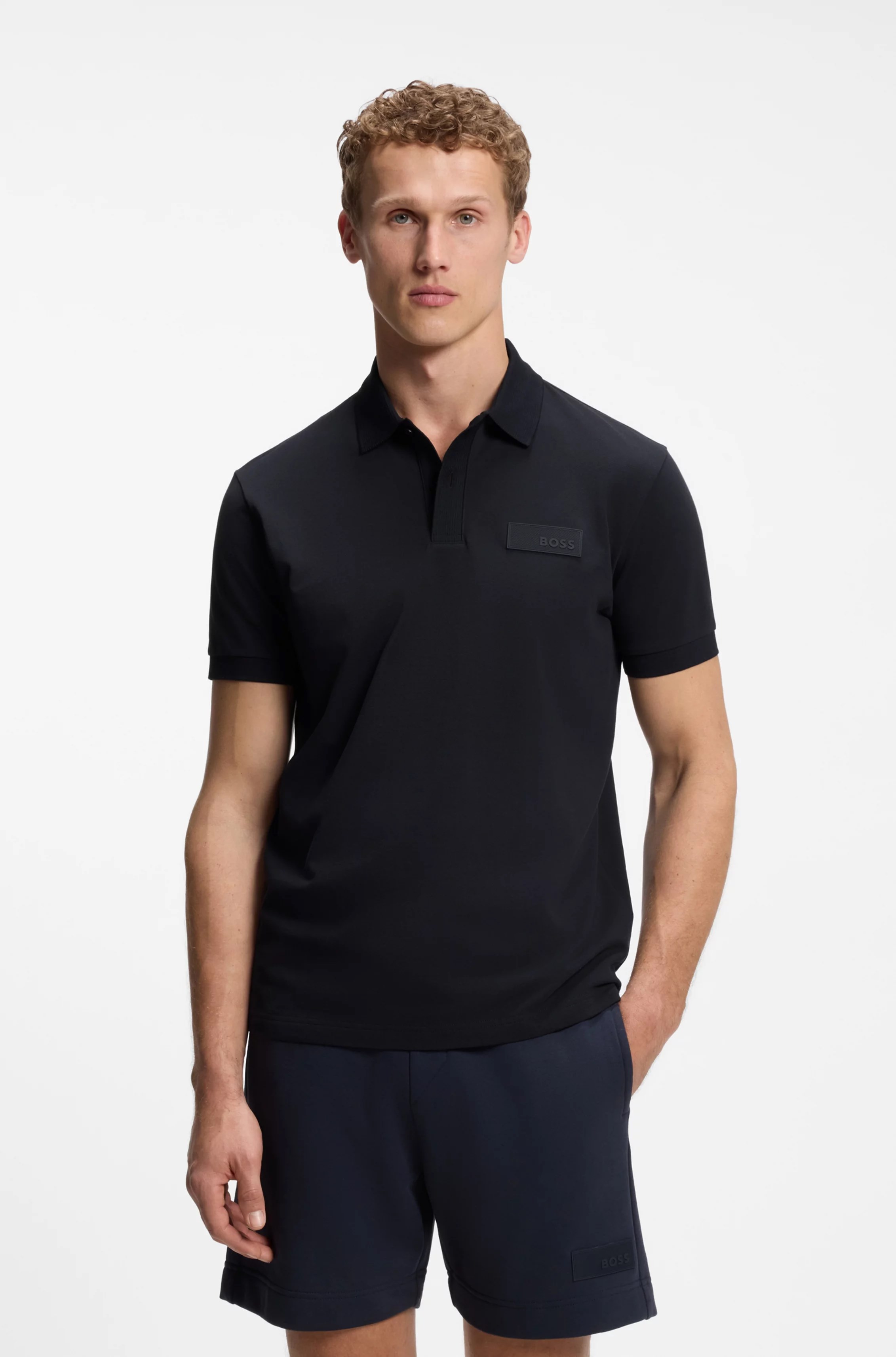 BOSS  BOSS Erkek Normal Kesim Logo Etiketli Nefes Alabilen Pamuklu Pike Kumaş Kısa Kollu Lacivert Polo Yaka T-Shirt 50565163-402