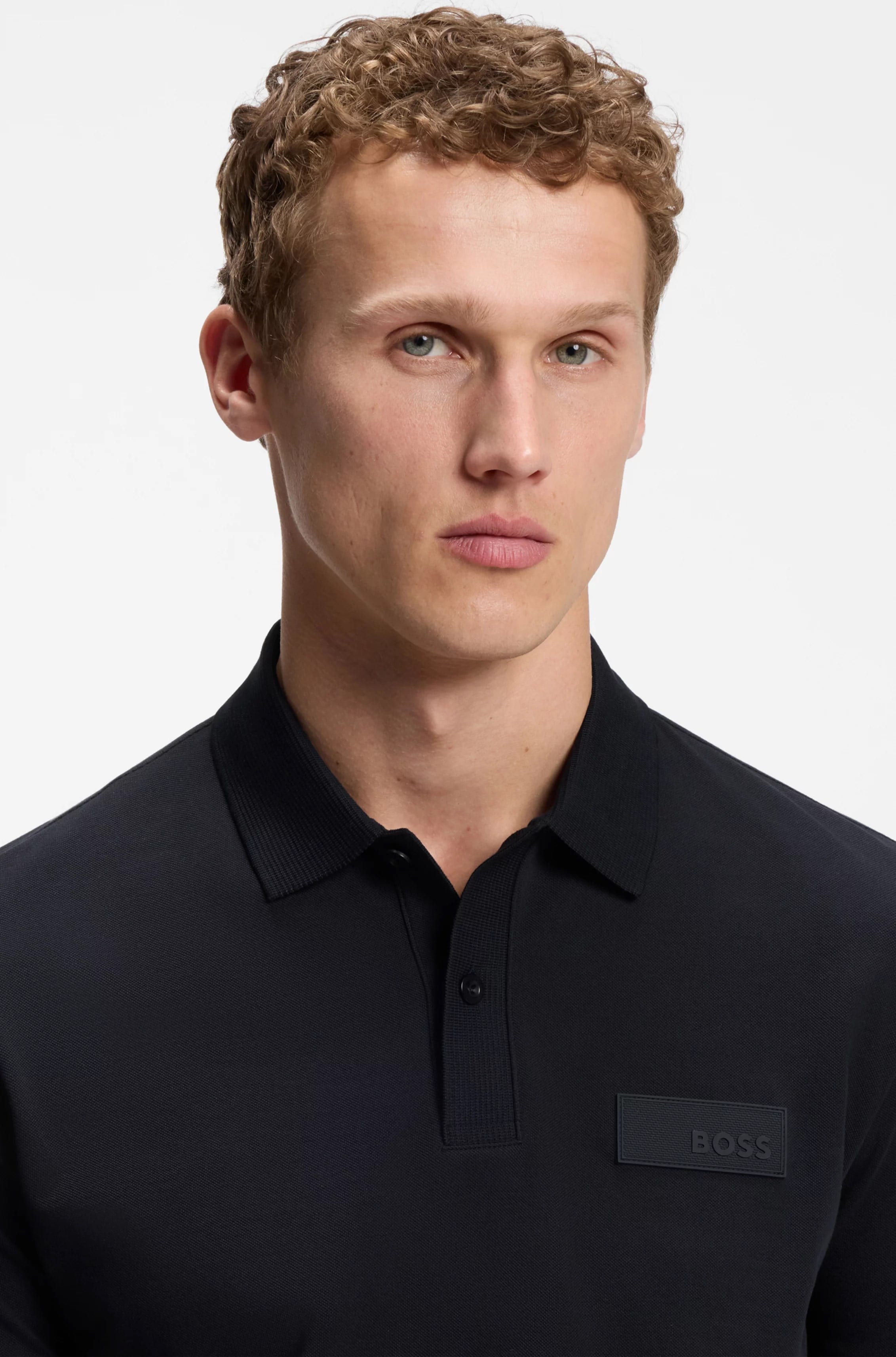 BOSS  BOSS Erkek Normal Kesim Logo Etiketli Nefes Alabilen Pamuklu Pike Kumaş Kısa Kollu Lacivert Polo Yaka T-Shirt 50565163-402