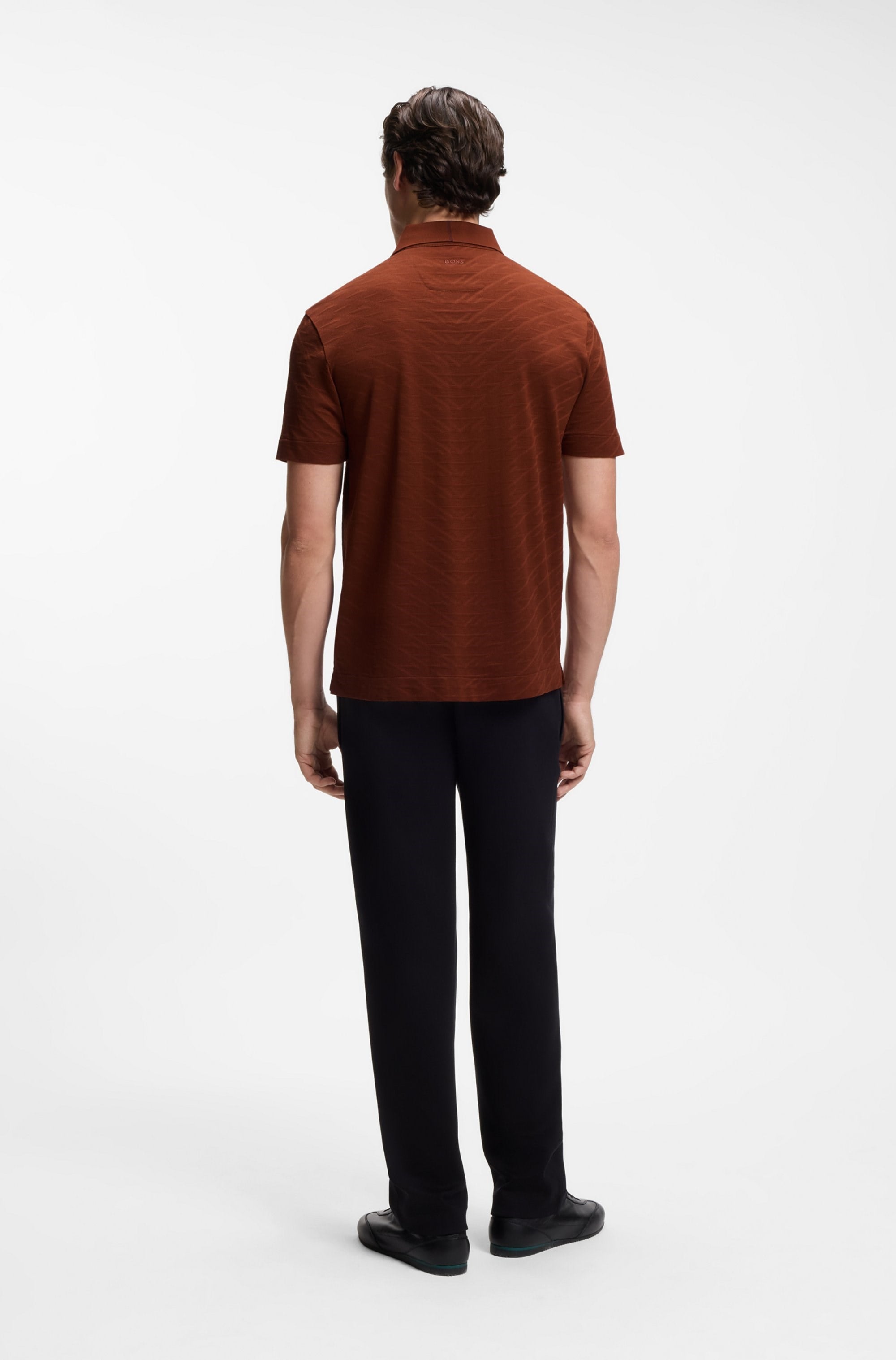 BOSS  BOSS Erkek Normal Kesim Logo Etiketli Pamuklu Jakarlı Kısa Kollu Kahverengi Polo Yaka T-Shirt 50565174-214