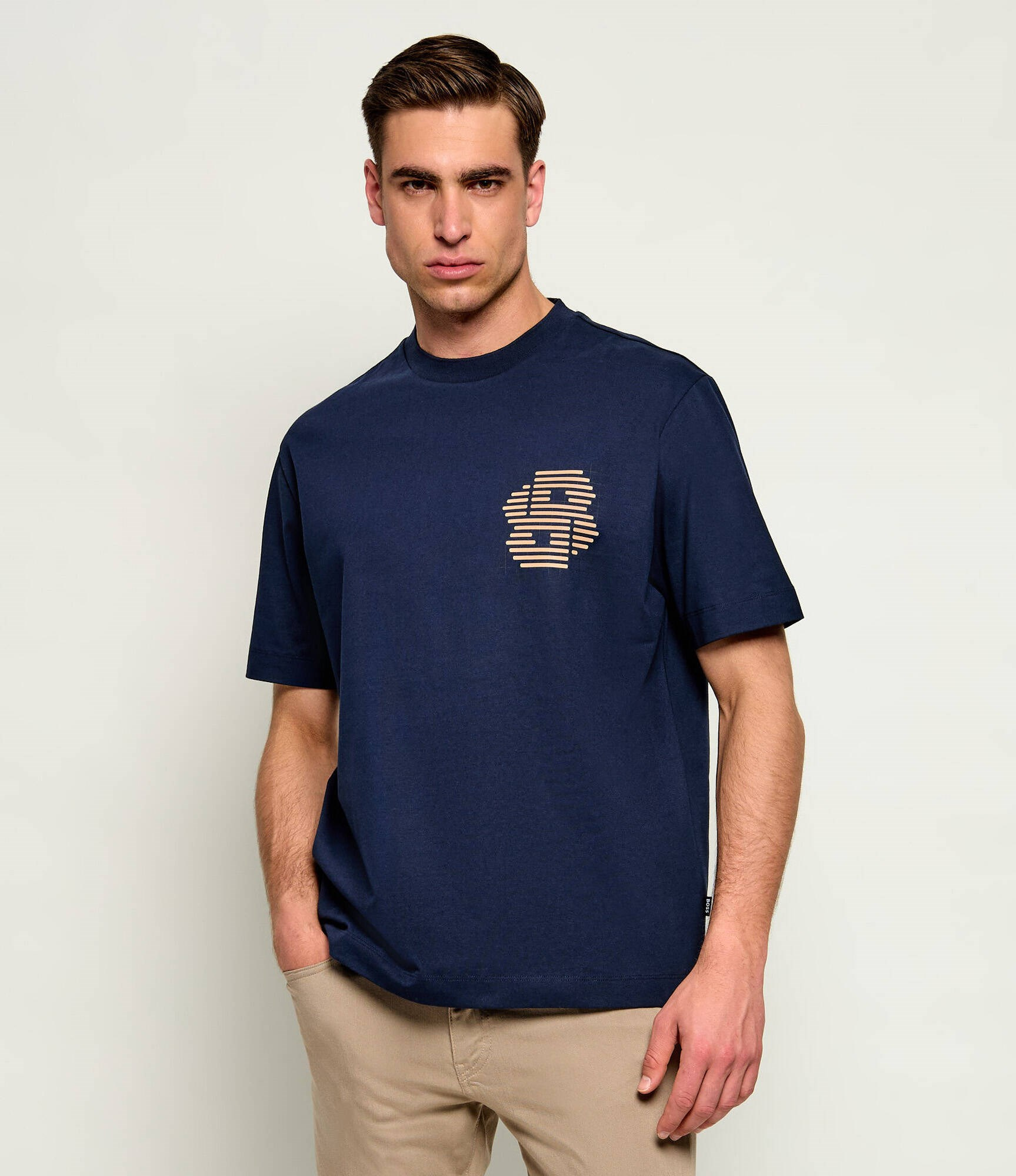 BOSS  BOSS Erkek Normal Kesim Nefes Alabilen Organik Pamuklu Desenli Kısa Kollu Lacivert T-Shirt 50565606-404