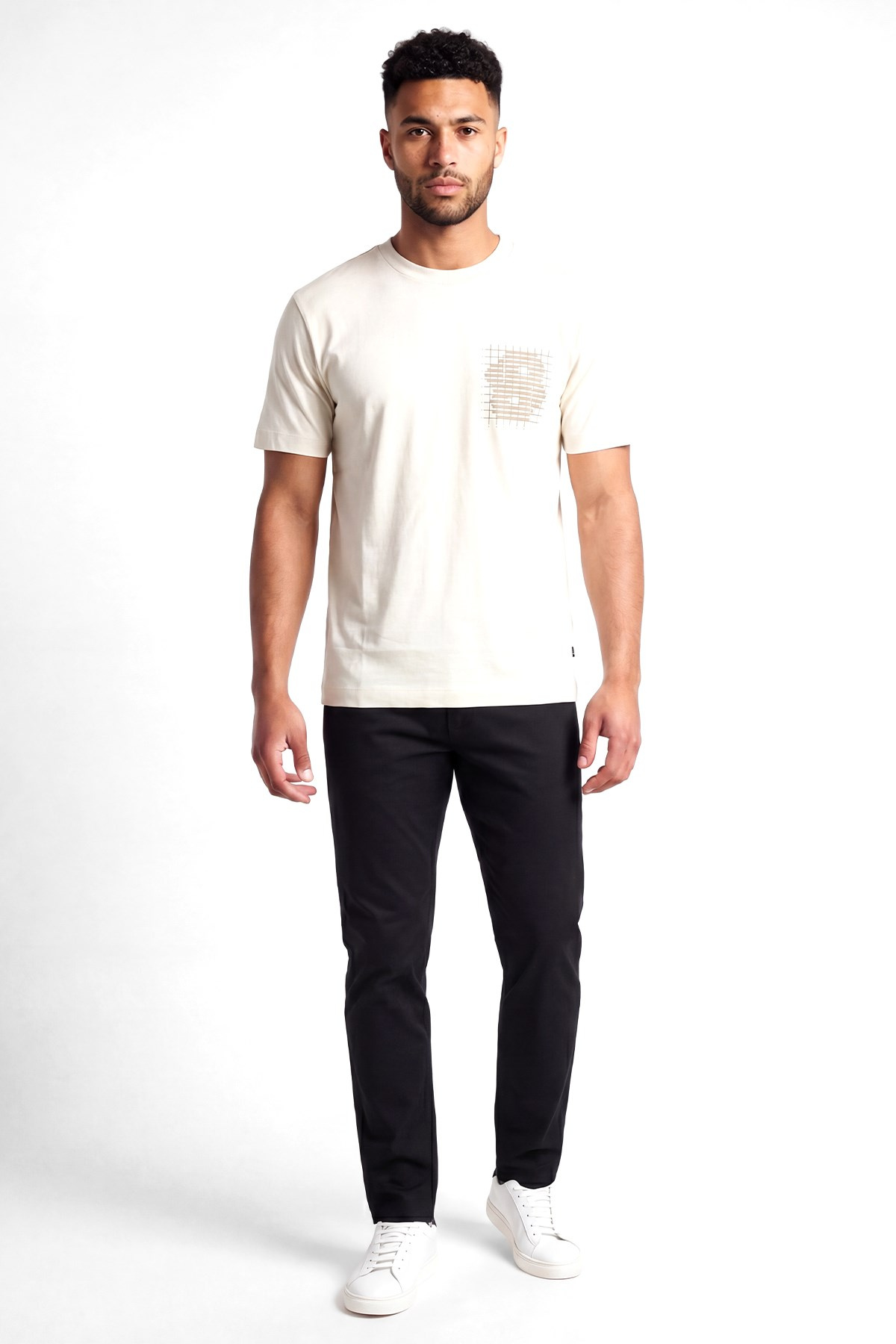 BOSS  BOSS Erkek Normal Kesim Nefes Alabilen Organik Pamuklu Desenli Kısa Kollu Ekru1 T-Shirt 50565606-119