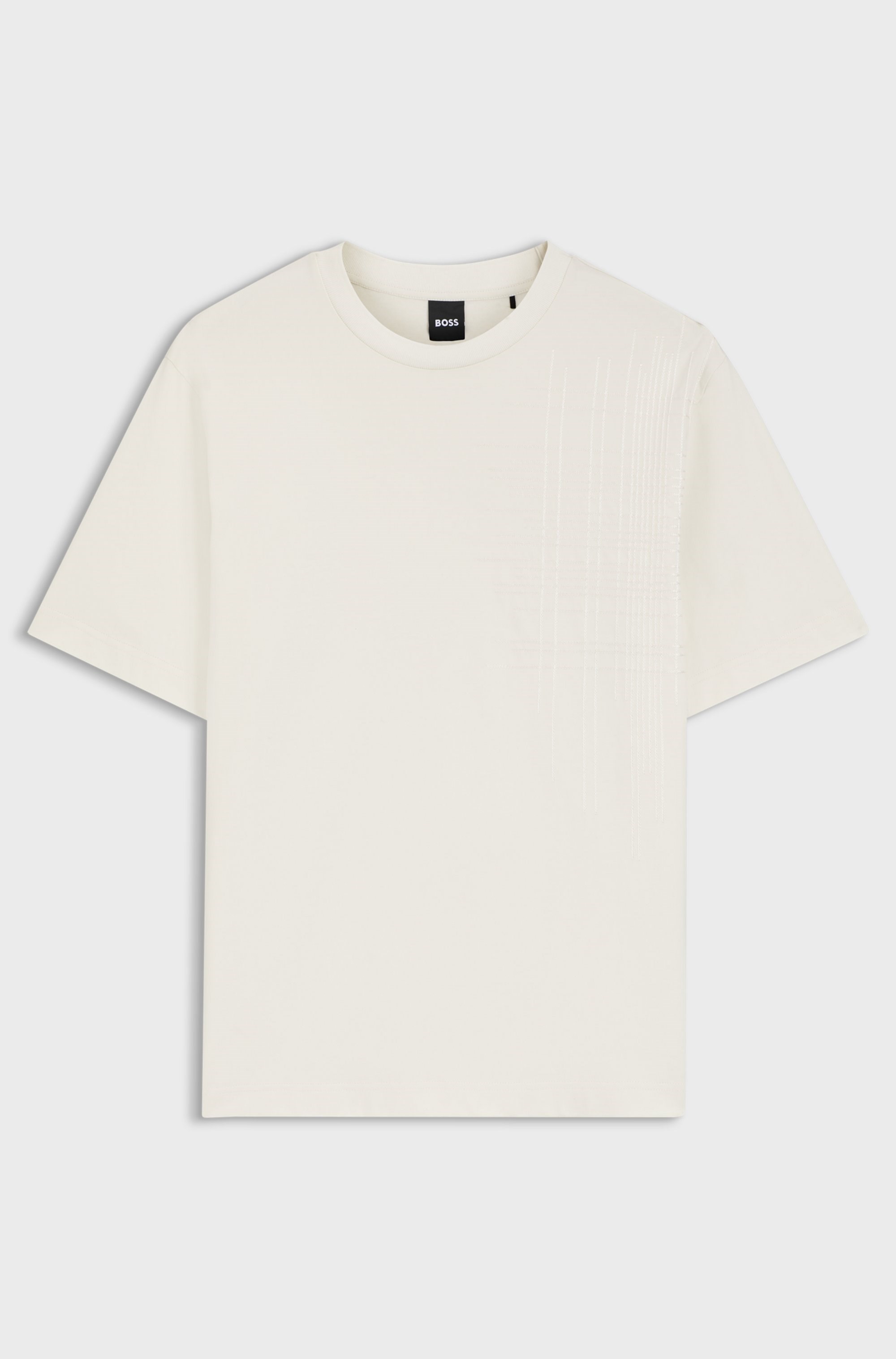 BOSS  BOSS Erkek Normal Kesim Nefes Alabilen Organik Pamuklu Desenli Kısa Kollu Ekru T-Shirt 50565606-118