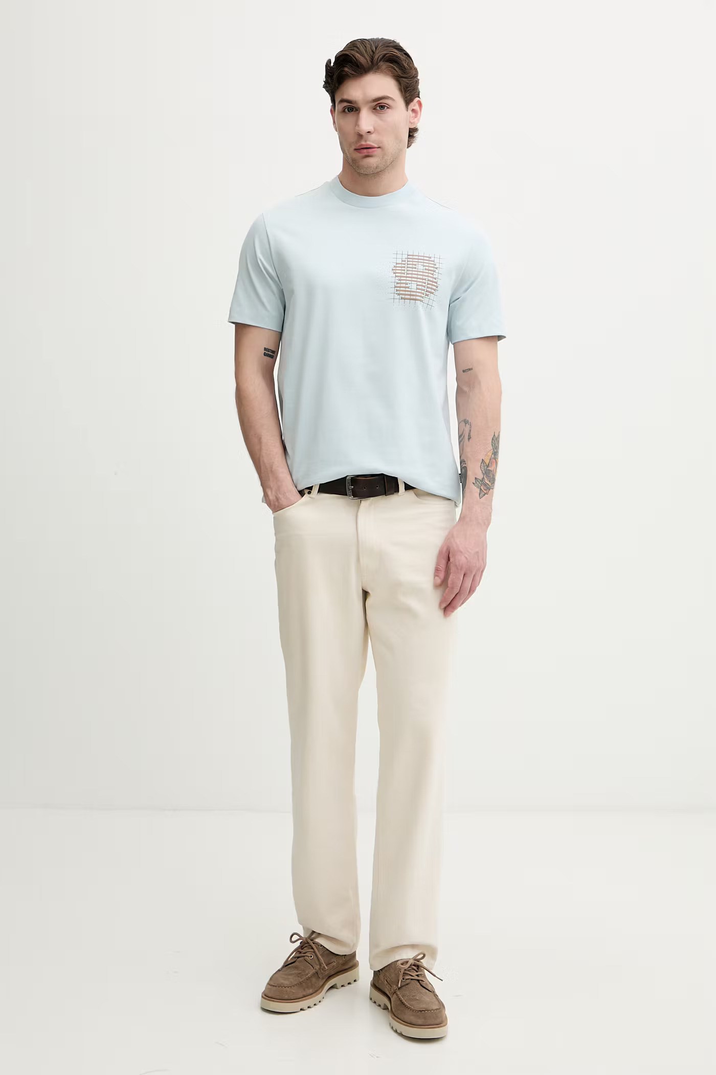 BOSS  BOSS Erkek Normal Kesim Nefes Alabilen Organik Pamuklu Desenli Kısa Kollu Mavi T-Shirt 50565606-499