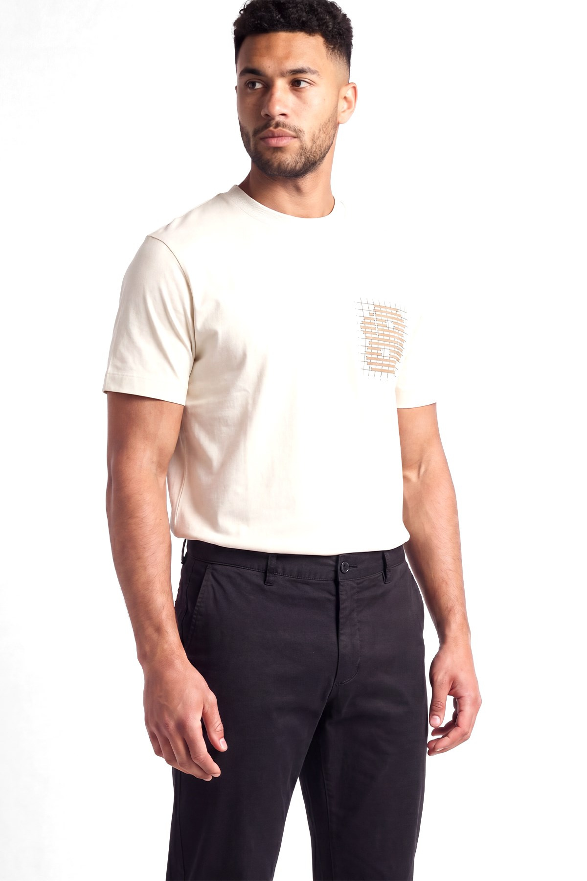 BOSS  BOSS Erkek Normal Kesim Nefes Alabilen Organik Pamuklu Desenli Kısa Kollu Ekru1 T-Shirt 50565606-119