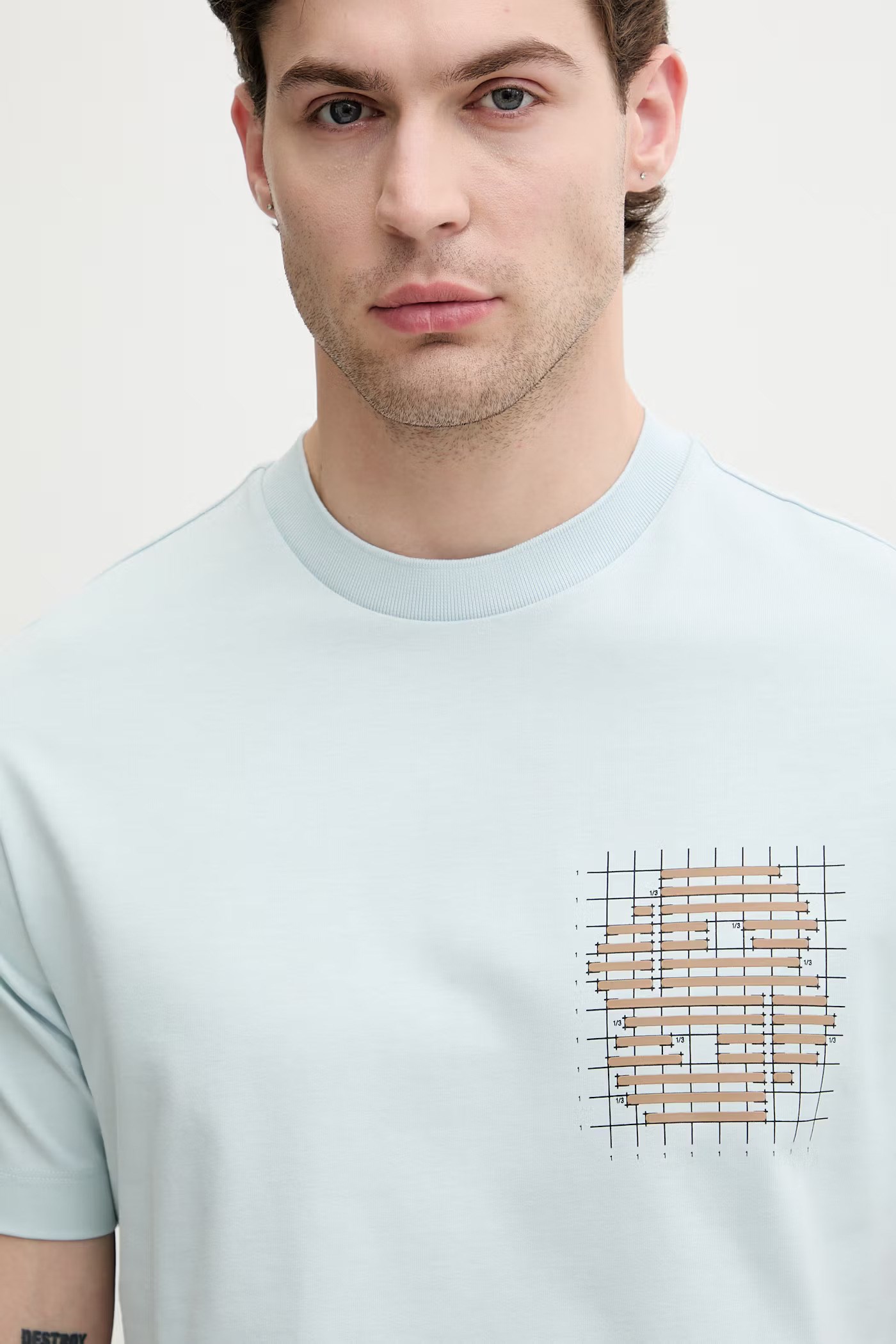BOSS  BOSS Erkek Normal Kesim Nefes Alabilen Organik Pamuklu Desenli Kısa Kollu Mavi T-Shirt 50565606-499