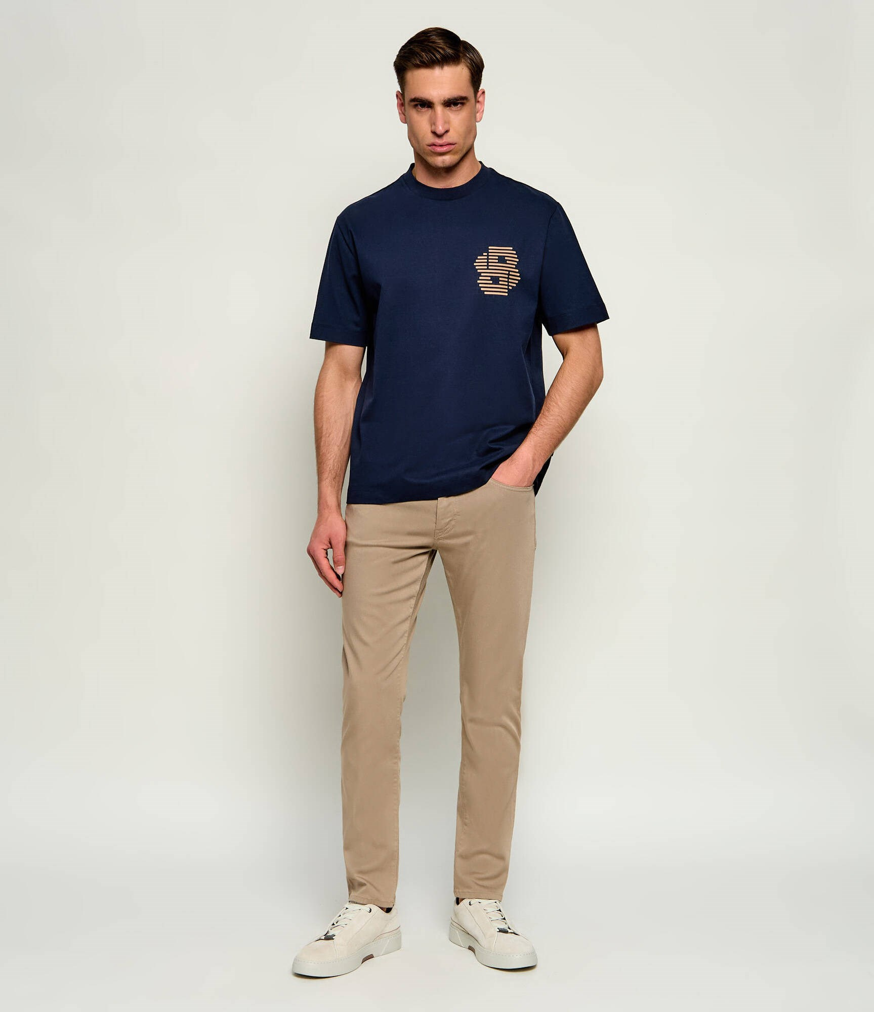 BOSS  BOSS Erkek Normal Kesim Nefes Alabilen Organik Pamuklu Desenli Kısa Kollu Lacivert T-Shirt 50565606-404
