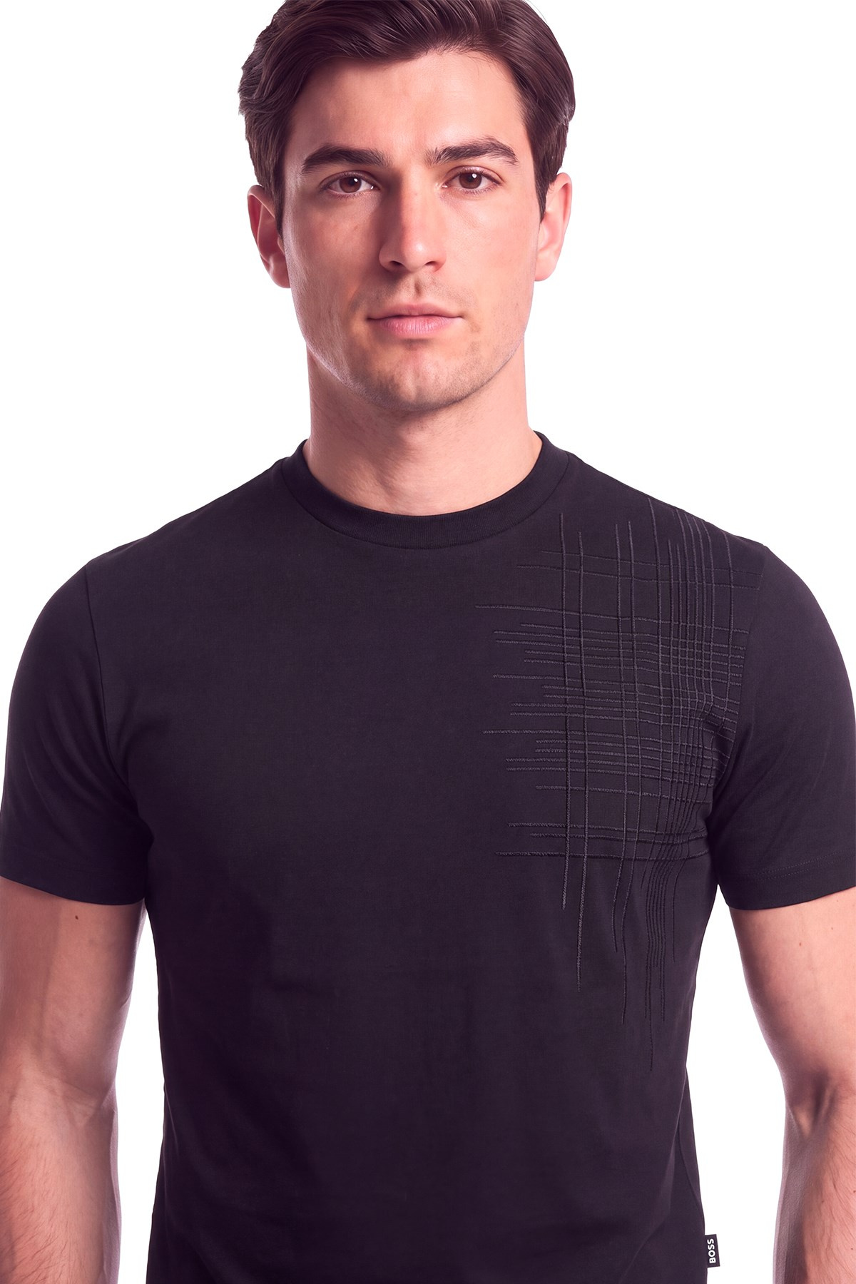 BOSS  BOSS Erkek Normal Kesim Nefes Alabilen Organik Pamuklu Desenli Kısa Kollu Siyah T-Shirt 50565606-001