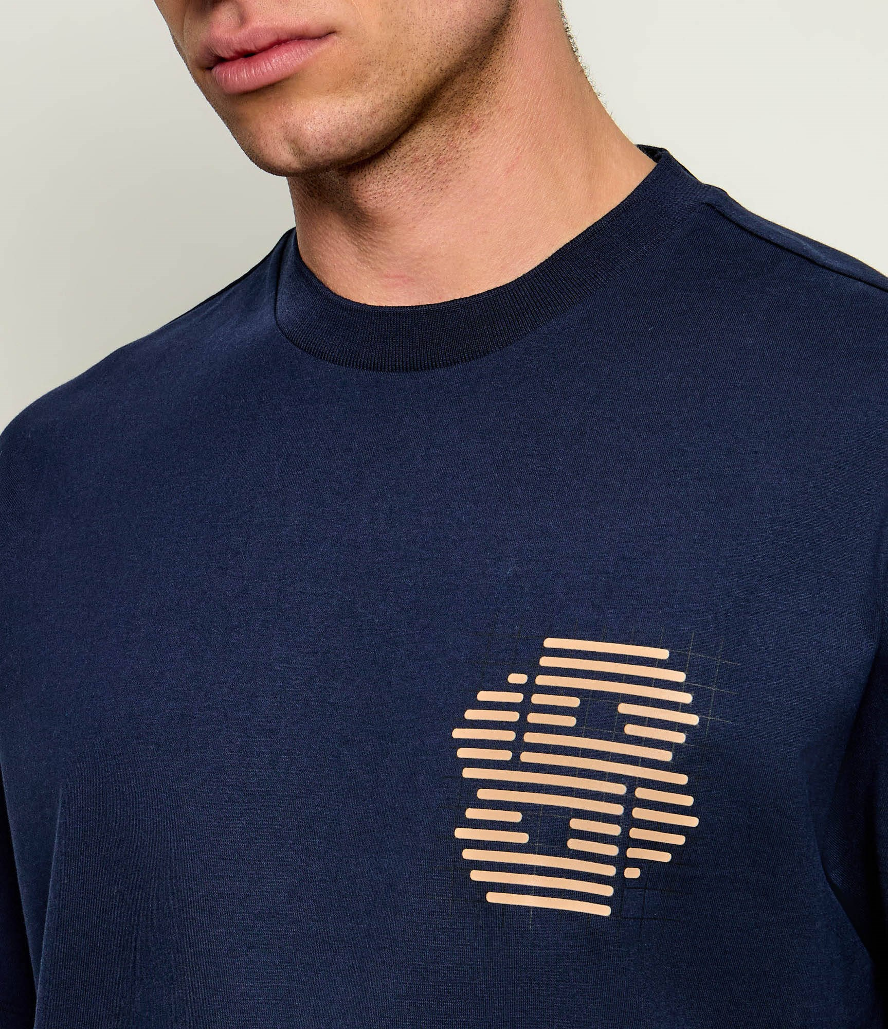 BOSS  BOSS Erkek Normal Kesim Nefes Alabilen Organik Pamuklu Desenli Kısa Kollu Lacivert T-Shirt 50565606-404