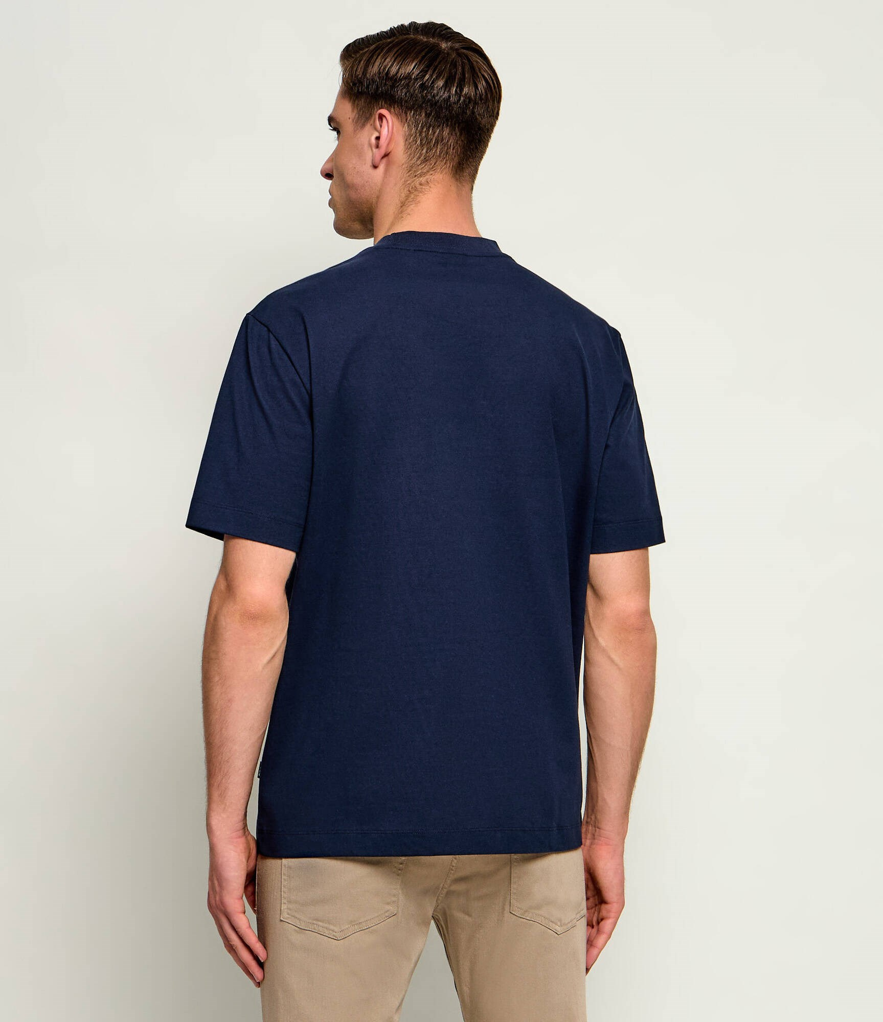 BOSS  BOSS Erkek Normal Kesim Nefes Alabilen Organik Pamuklu Desenli Kısa Kollu Lacivert T-Shirt 50565606-404