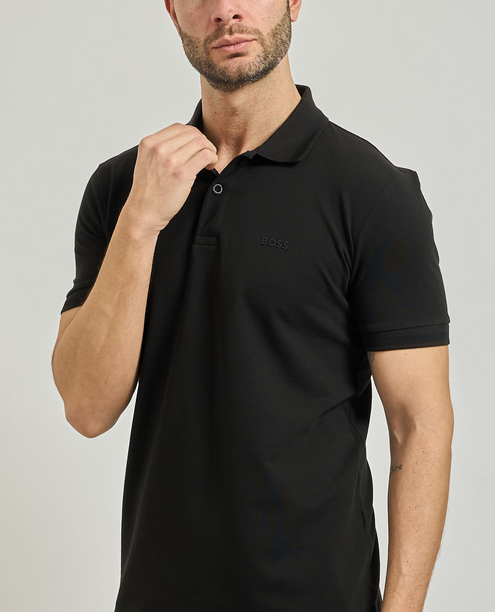 BOSS  BOSS Erkek Normal Kesim Pamuklu Göğüste Logo Detaylı Kısa Kollu Siyah Polo Yaka T-Shirt 50554574-001