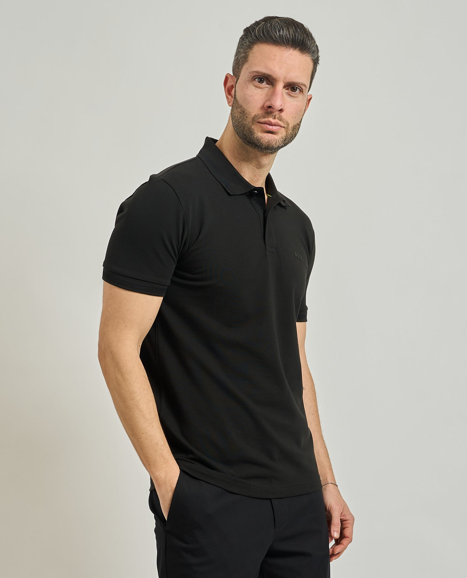 BOSS  BOSS Erkek Normal Kesim Pamuklu Göğüste Logo Detaylı Kısa Kollu Siyah Polo Yaka T-Shirt 50554574-001