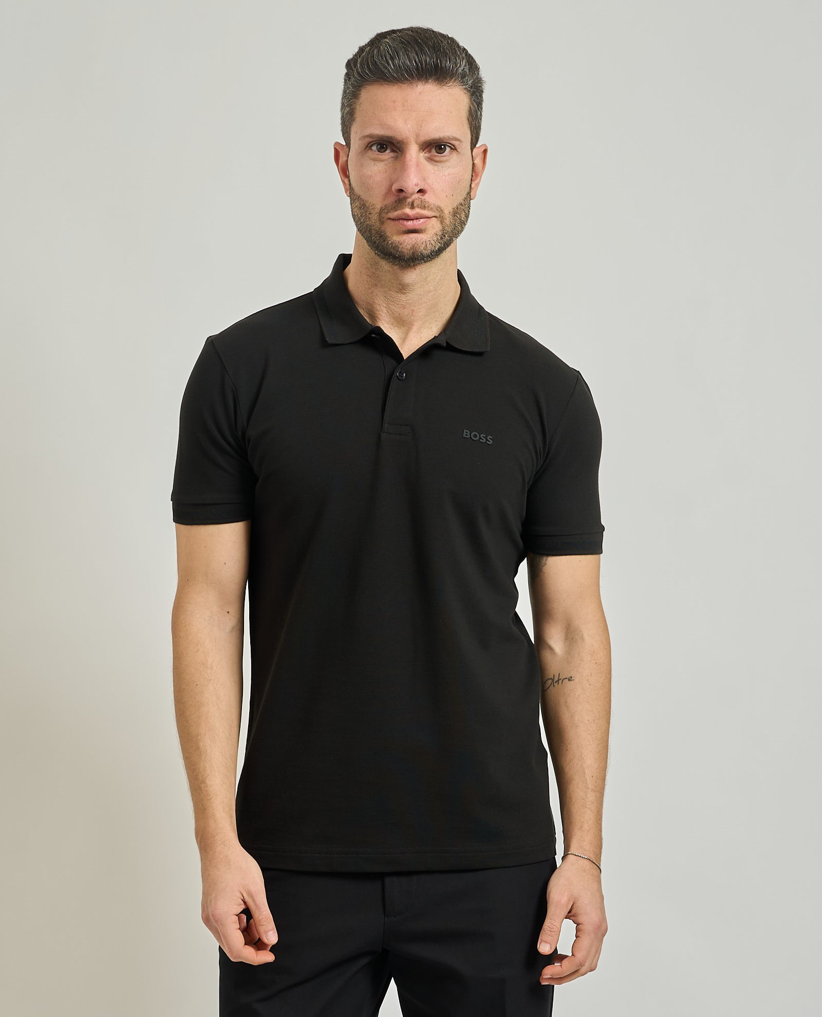 BOSS  BOSS Erkek Normal Kesim Pamuklu Göğüste Logo Detaylı Kısa Kollu Siyah Polo Yaka T-Shirt 50554574-001