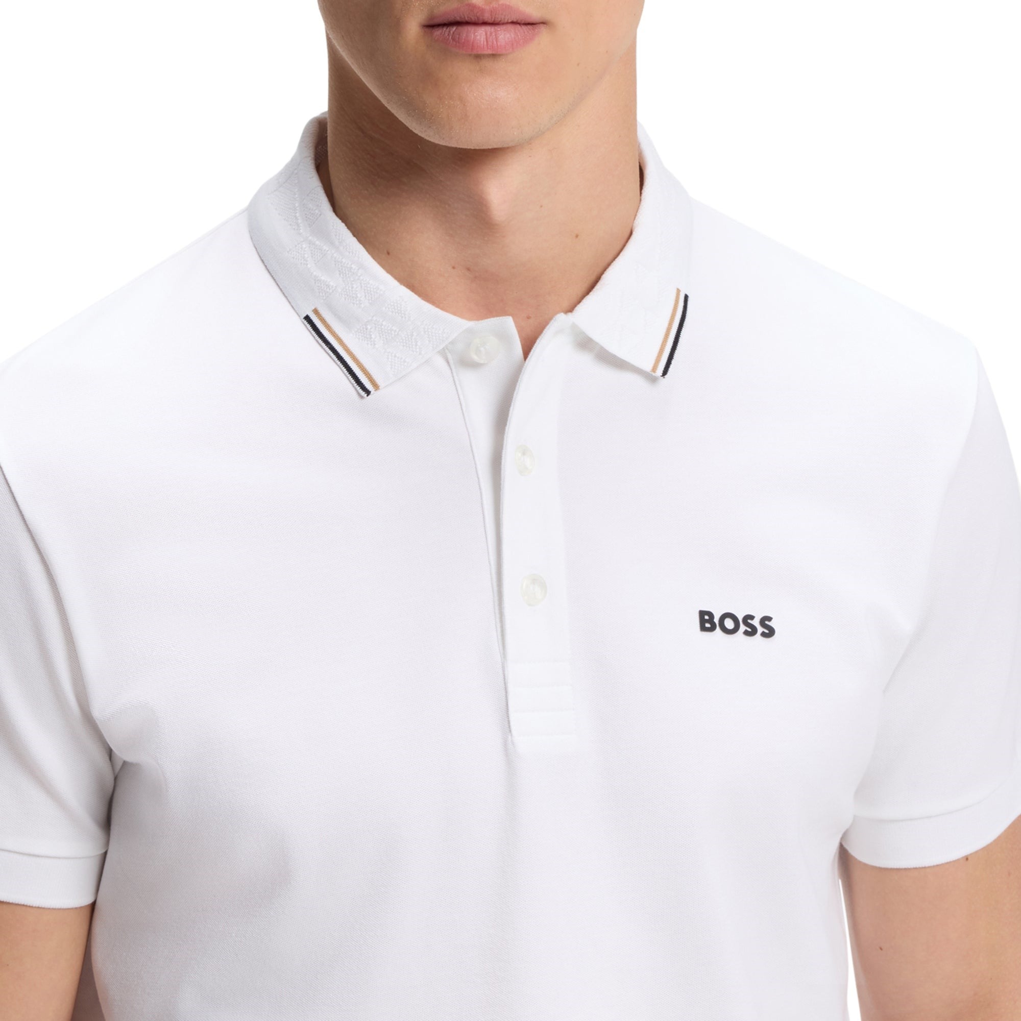 BOSS  BOSS Erkek Normal Kesim Pamuklu Nem Emici Kumaş Kısa Kollu Beyaz Polo Yaka T-Shirt 50564779-100
