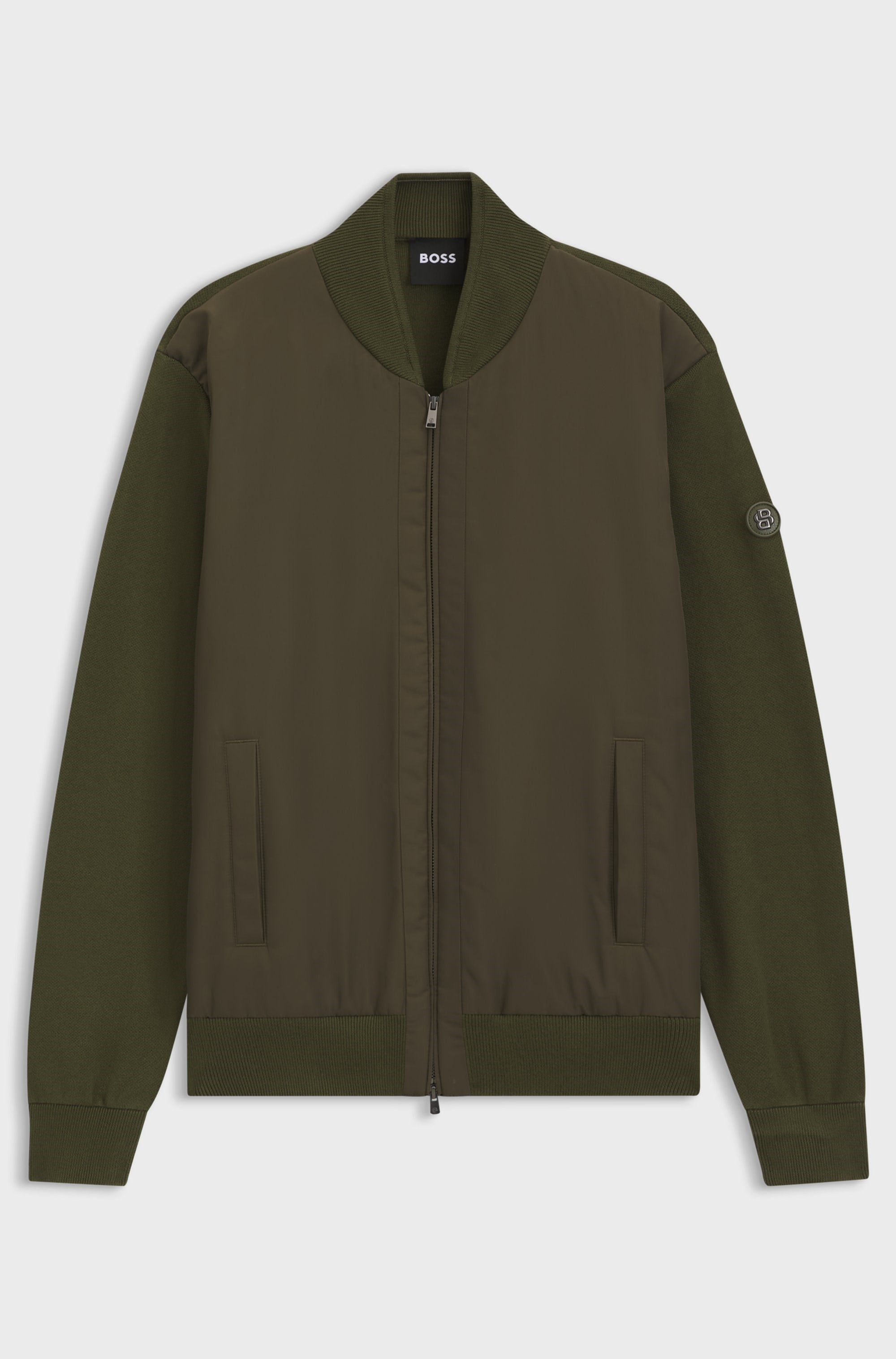 BOSS  BOSS Erkek Normal Kesim Pamuklu Uzun Kollu Bomber Haki Ceket 50565508-347