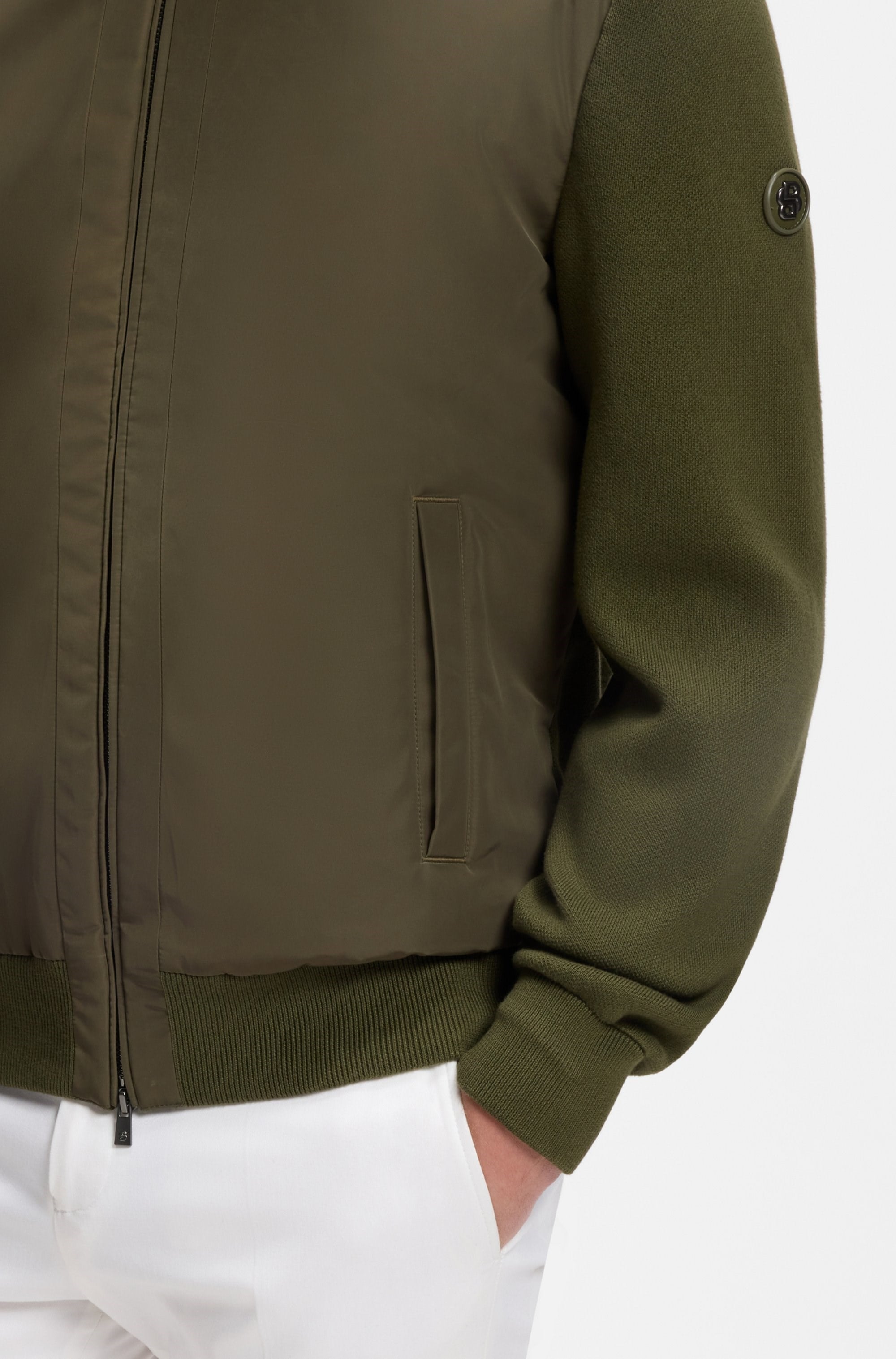 BOSS  BOSS Erkek Normal Kesim Pamuklu Uzun Kollu Bomber Haki Ceket 50565508-347