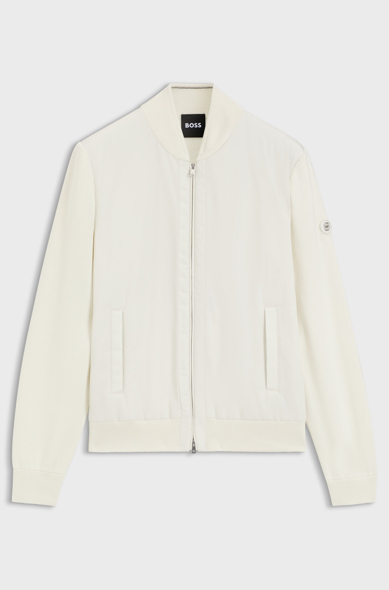 BOSS  BOSS Erkek Normal Kesim Pamuklu Uzun Kollu Bomber Ekru Ceket 50565508-118