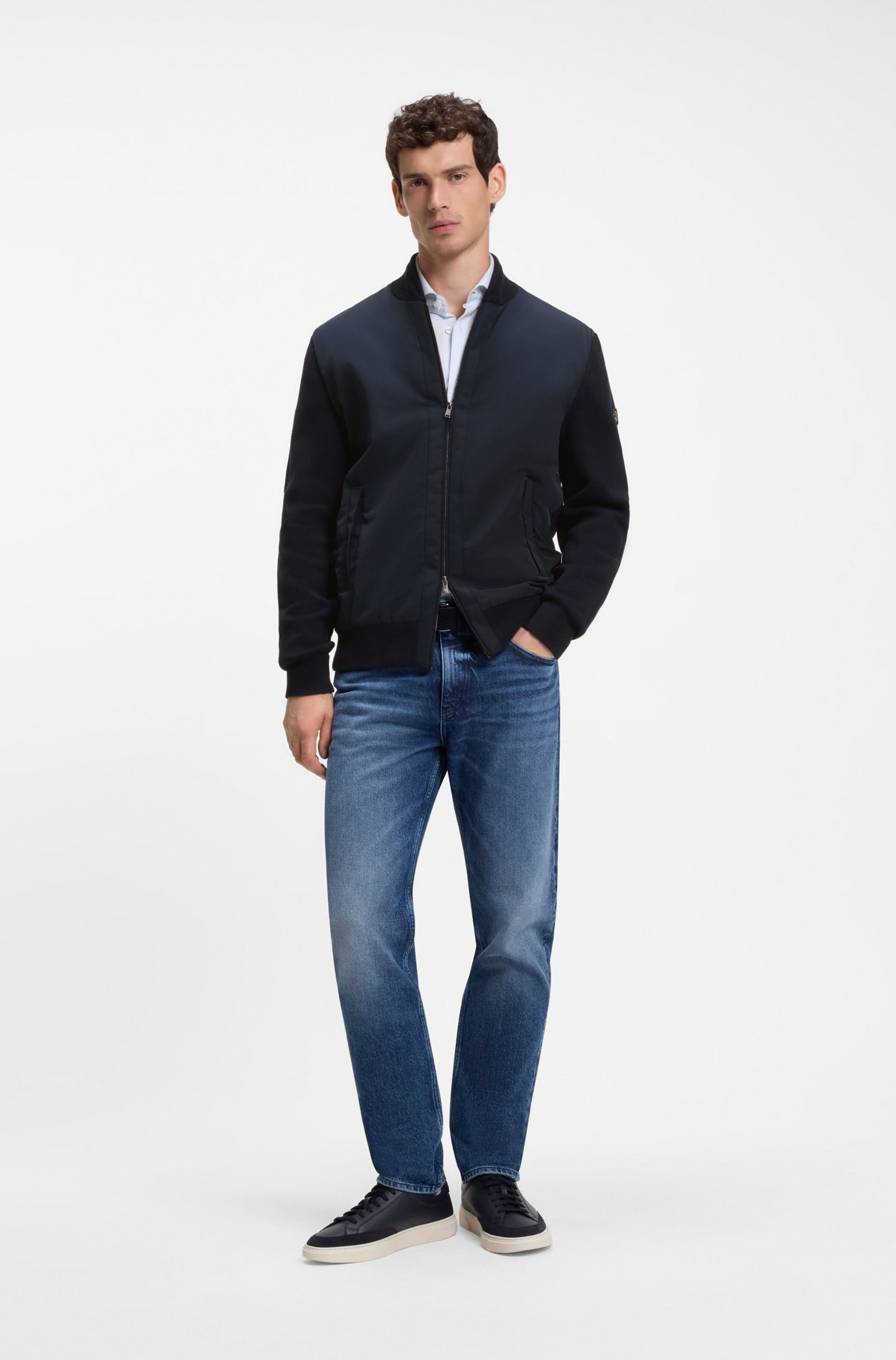 BOSS  BOSS Erkek Normal Kesim Pamuklu Uzun Kollu Bomber Lacivert Ceket 50565508-404